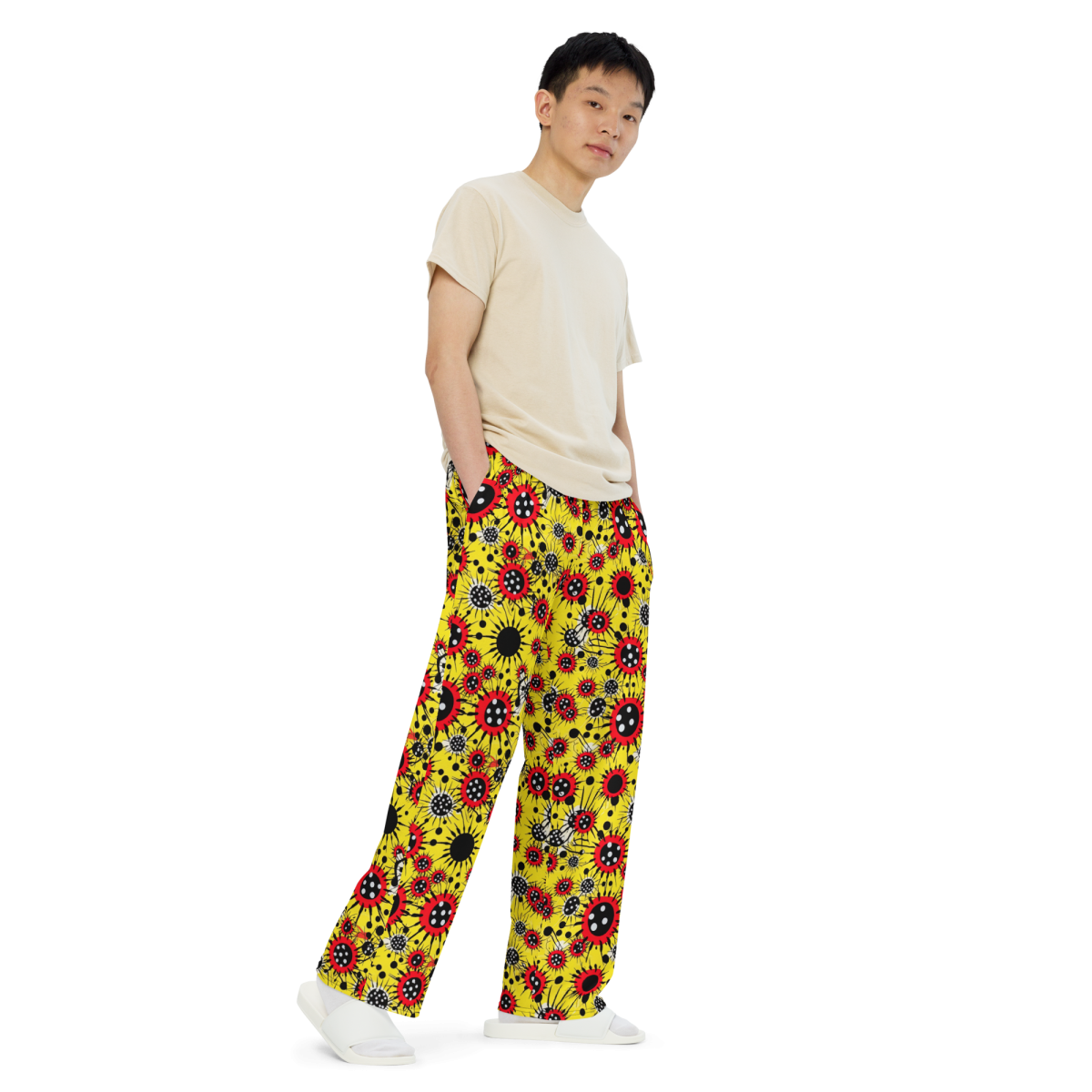 Virus Attack - Yellow/Red - Unisex Wide-Leg Pant - Image 3