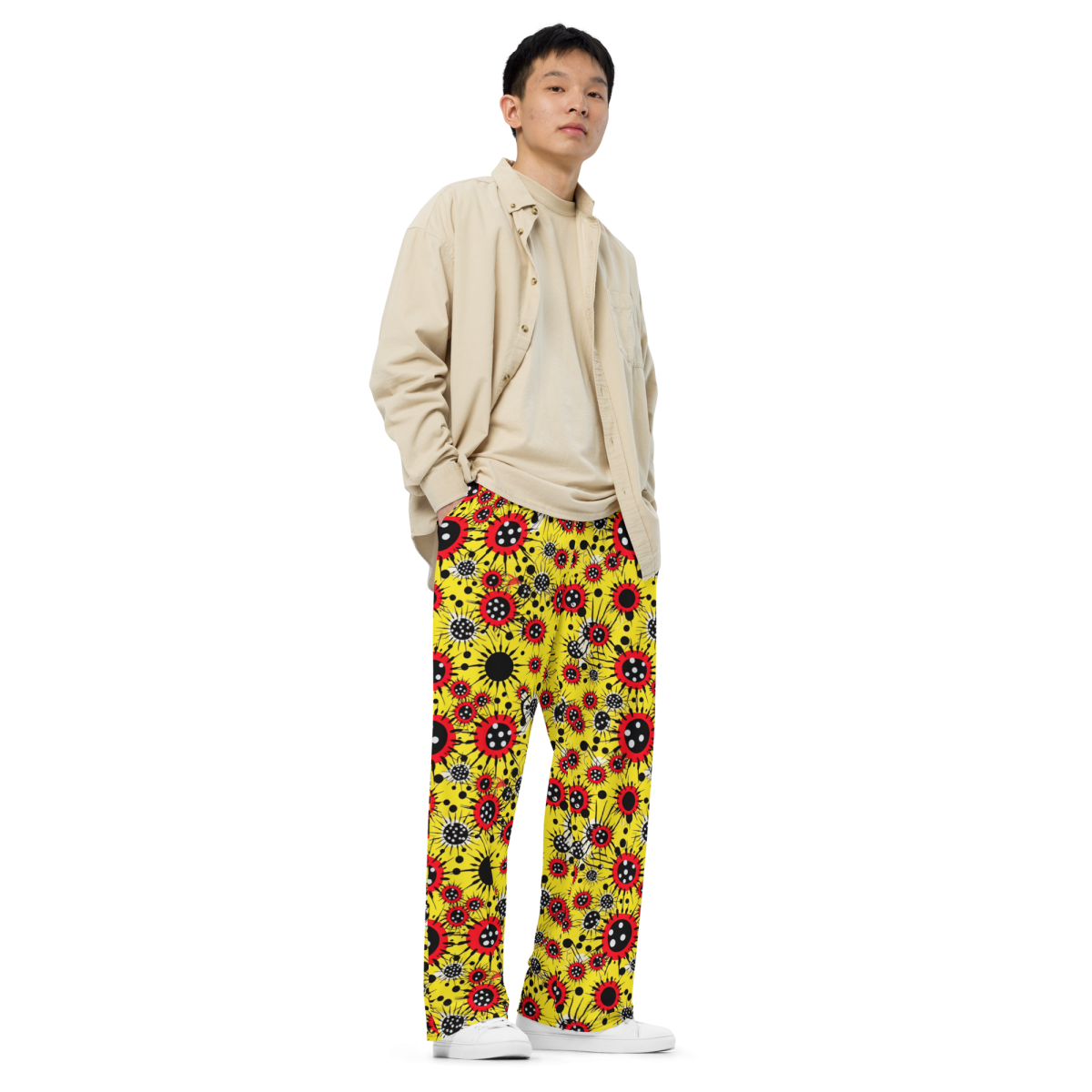 Virus Attack - Yellow/Red - Unisex Wide-Leg Pant - Image 5