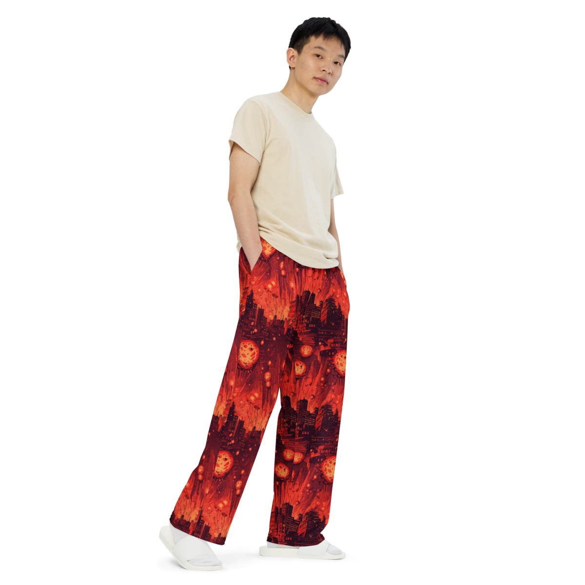 Meteor Strike - Red - Unisex Wide-Leg Pant - Image 3