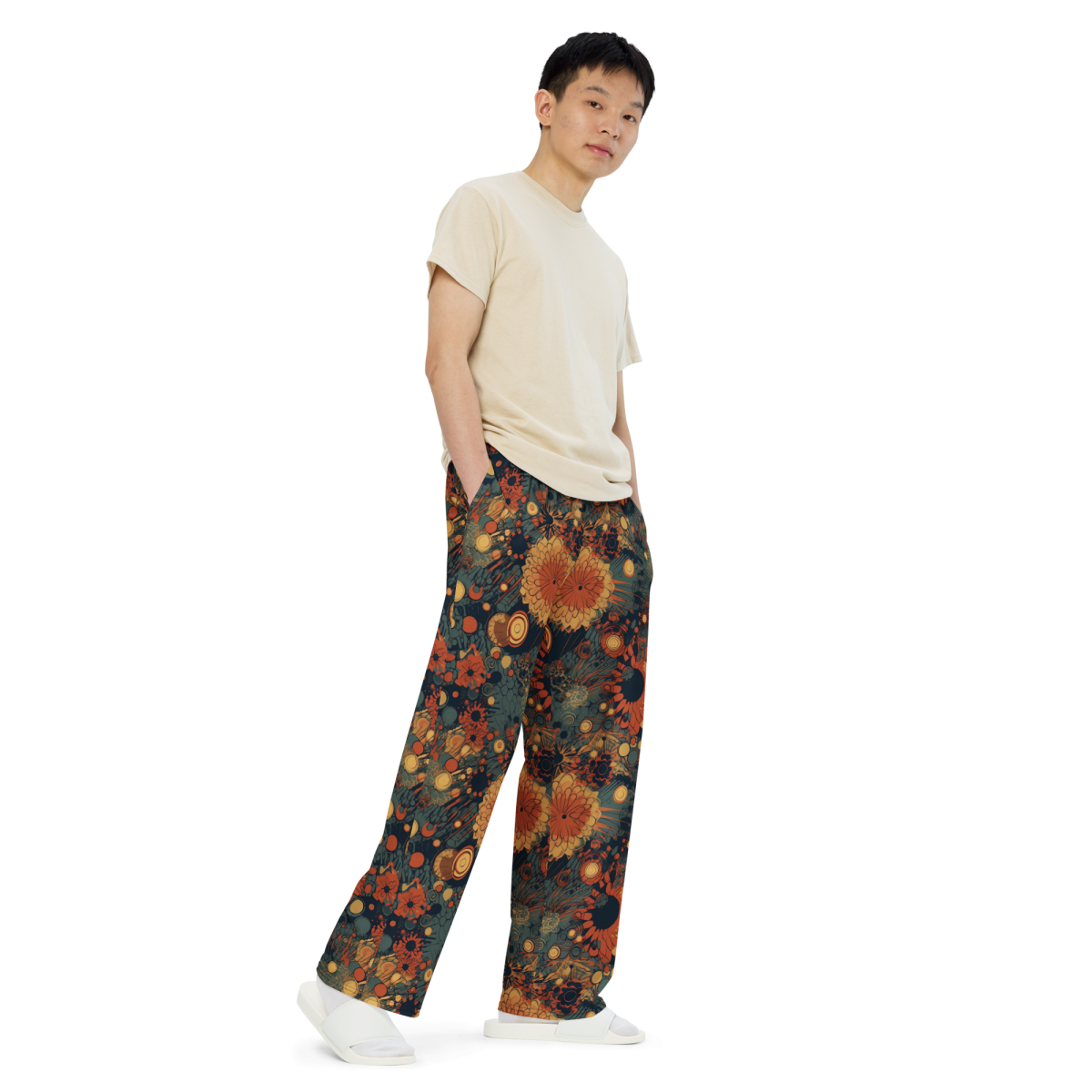 Trampled Flowers - Green/Blue - Unisex Wide-Leg Pant - Image 3