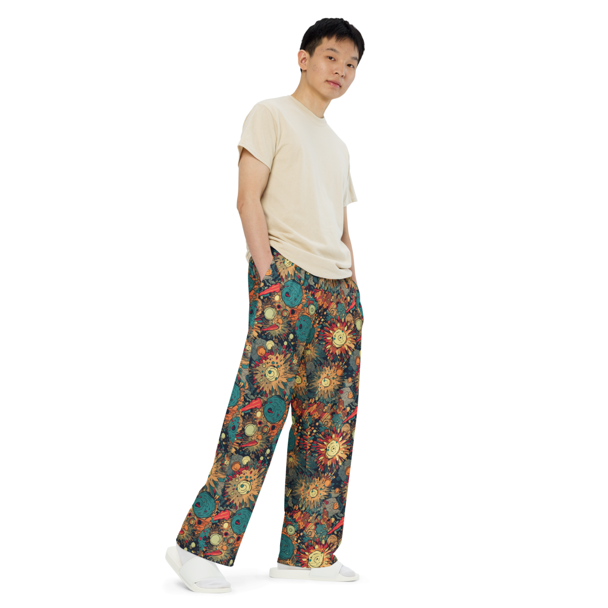 Flaming Fission - Blue/Yellow - Unisex Wide-Leg Pant - Image 3
