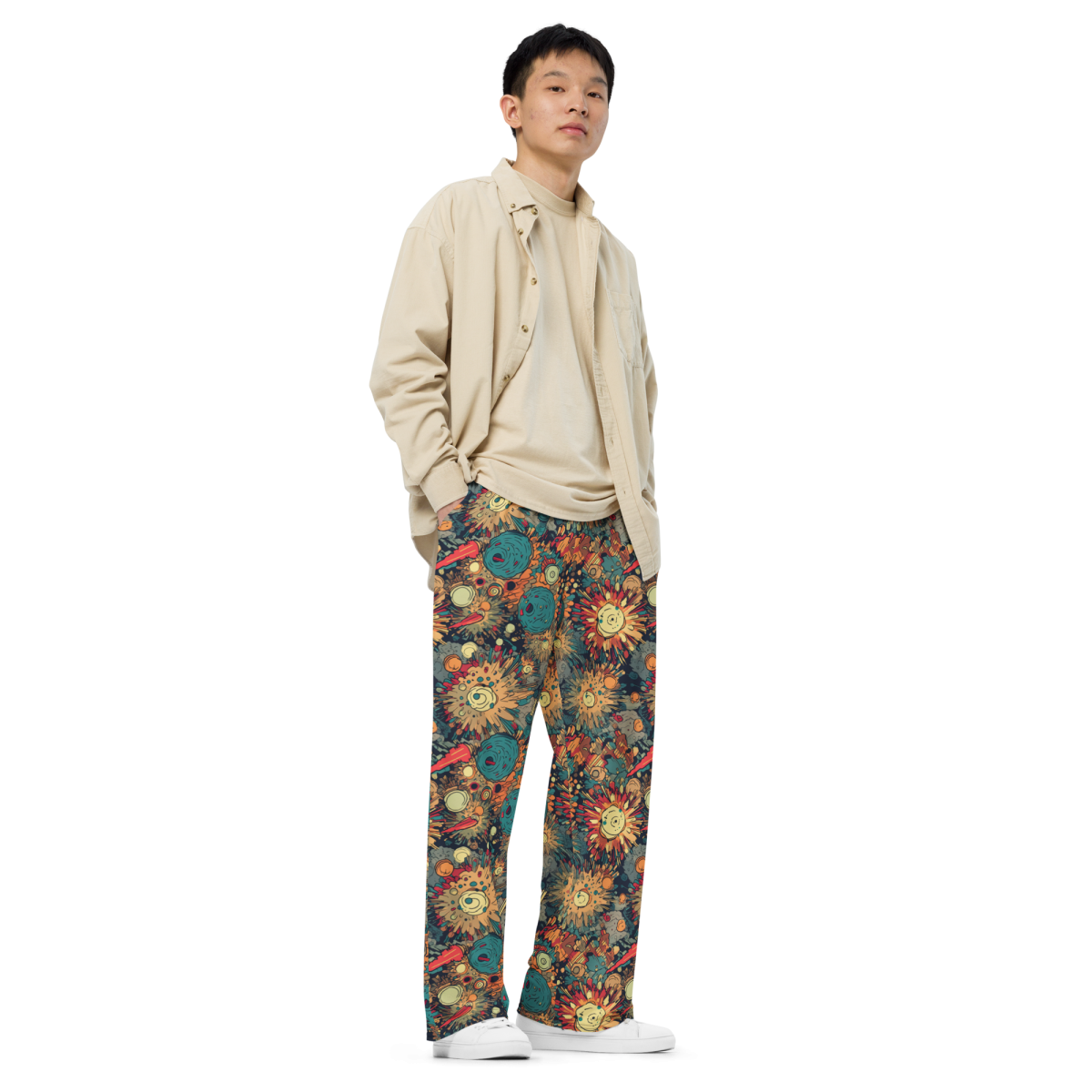 Flaming Fission - Blue/Yellow - Unisex Wide-Leg Pant - Image 5