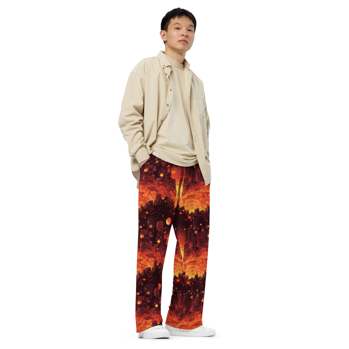 Spiral Flame - Orange/Black - Unisex Wide-Leg Pant - Image 5