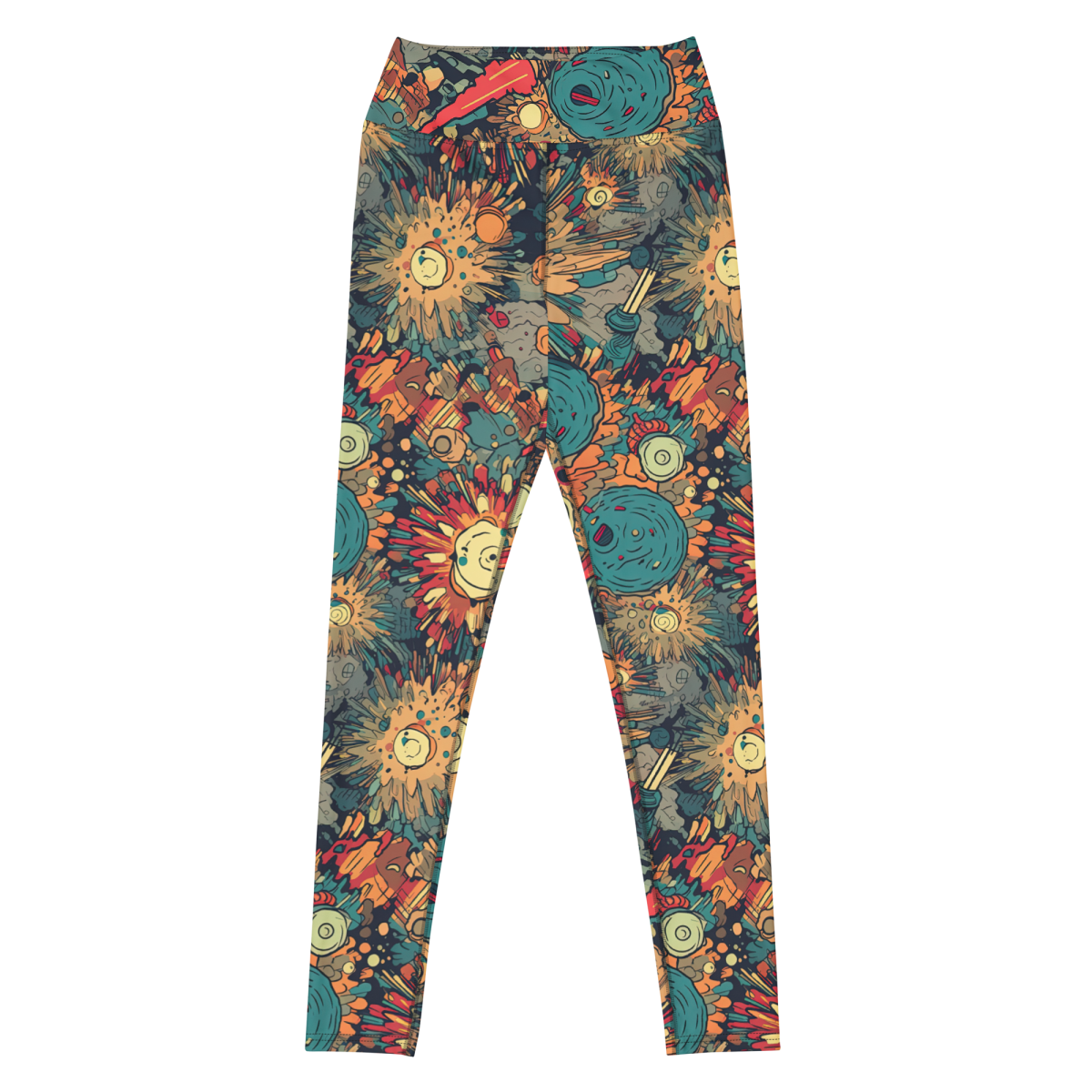 Flaming Fission - Blue/Yellow - Yoga Leggings