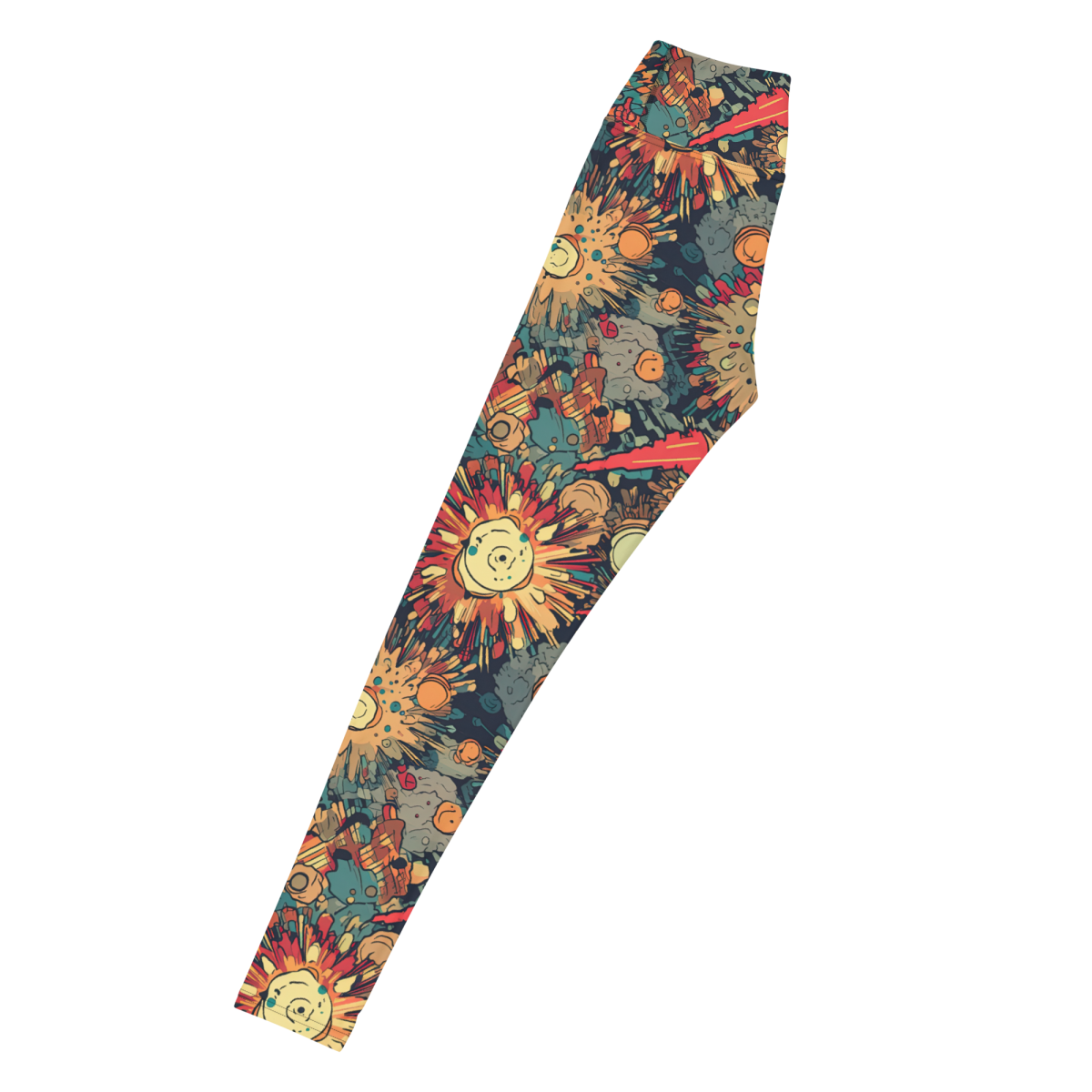 Flaming Fission - Blue/Yellow - Yoga Leggings - Image 3