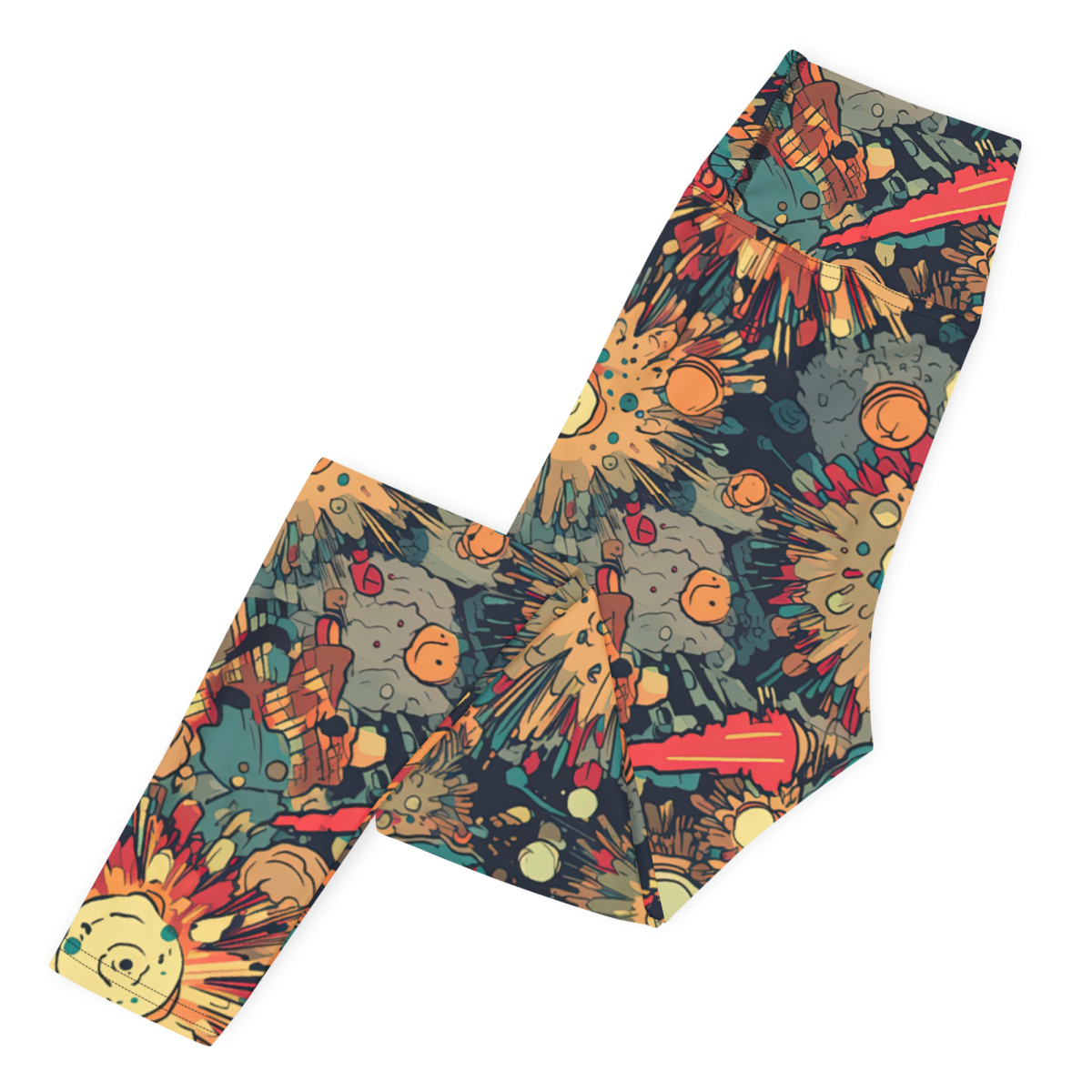 Flaming Fission - Blue/Yellow - Yoga Leggings - Image 4