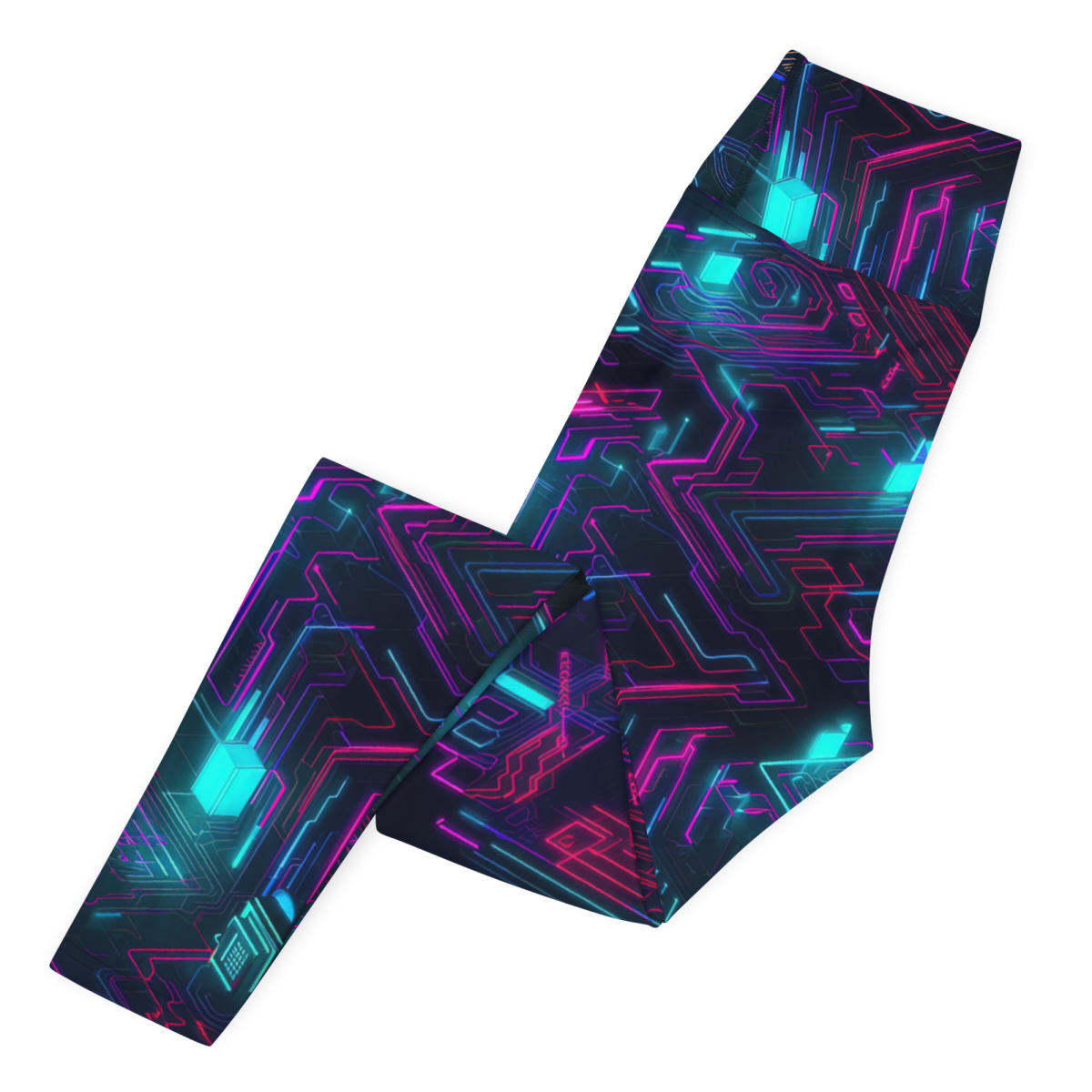 Cyberspace Circuits - Blue - Yoga Leggings - Image 4