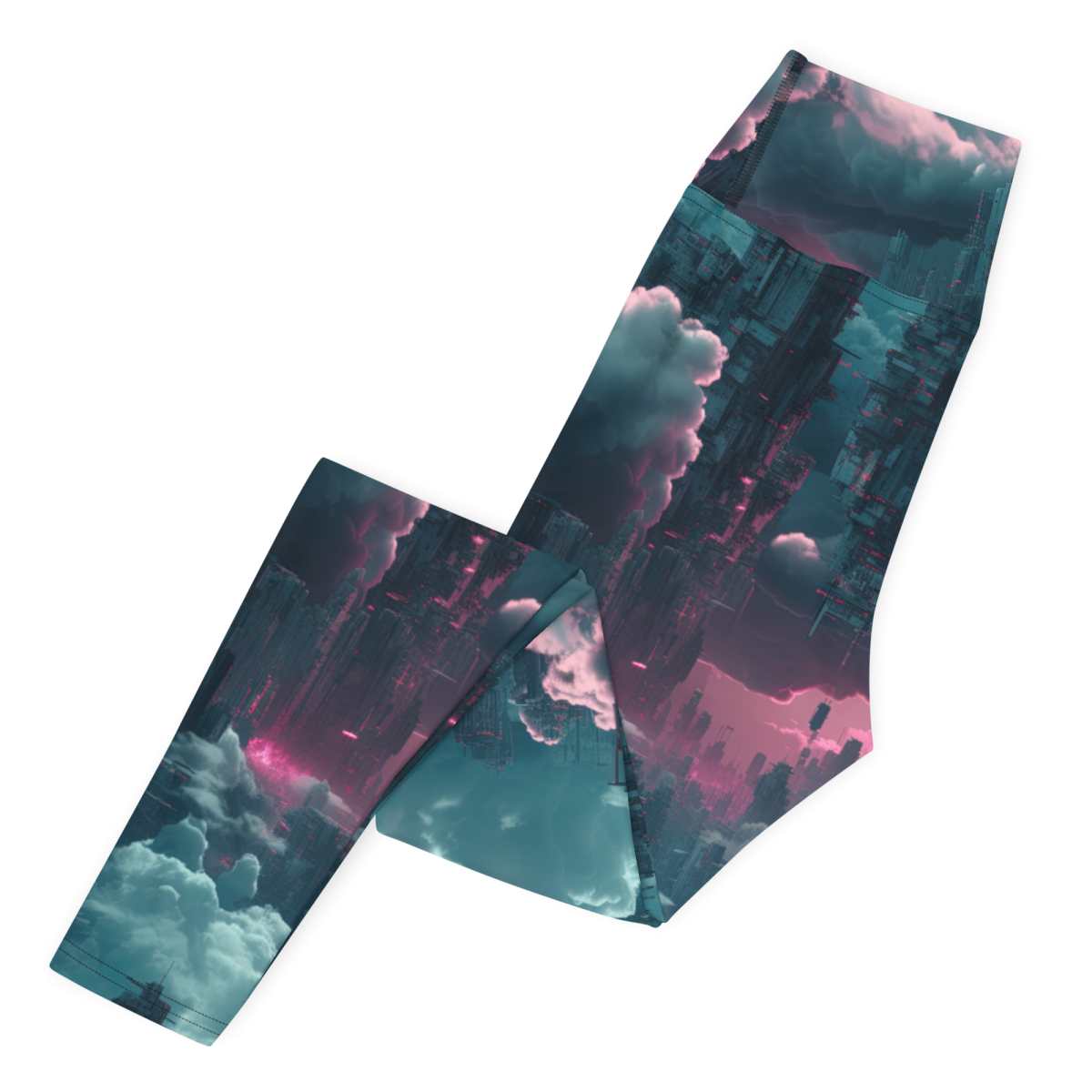 Cloudy Skyscraper - Blue/Magenta - Yoga Leggings - Image 4