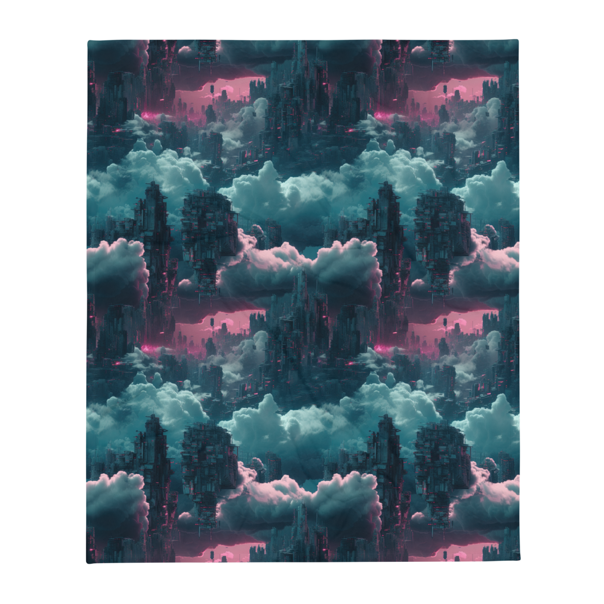 Cloudy Skyscraper - Blue/Magenta - Throw Blanket - Image 2