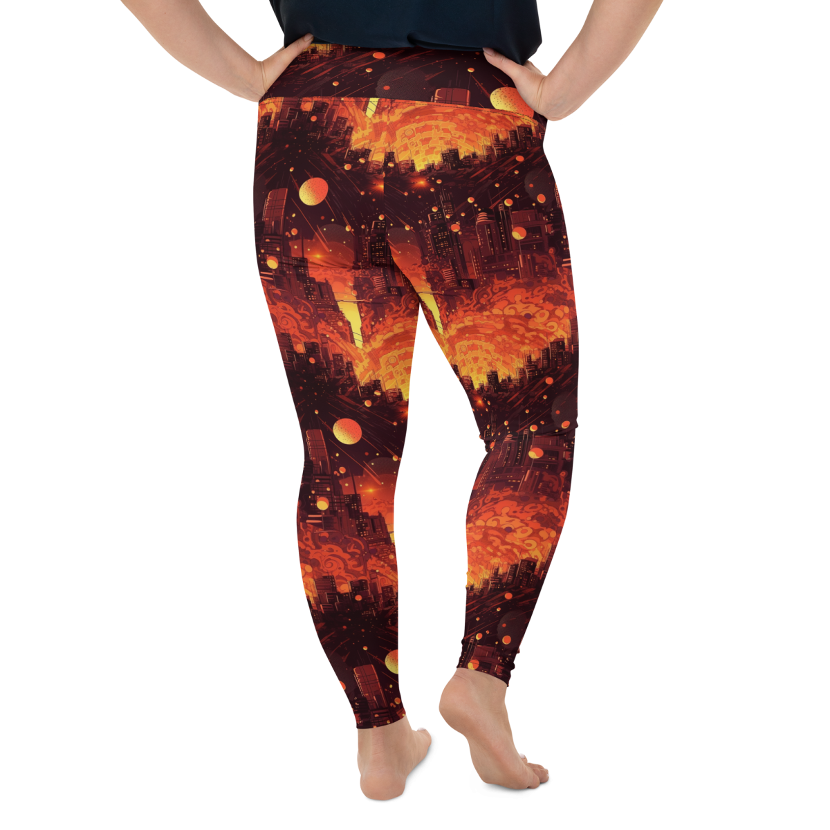 Spiral Flame - Orange/Black - Plus Size Leggings - Image 9