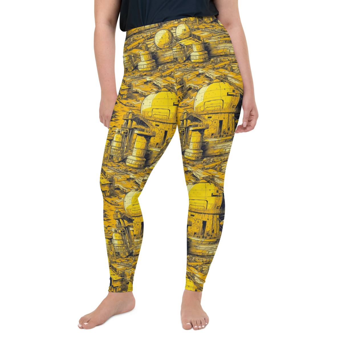 Moon Base - Yellow - Yoga Leggings - Image 3