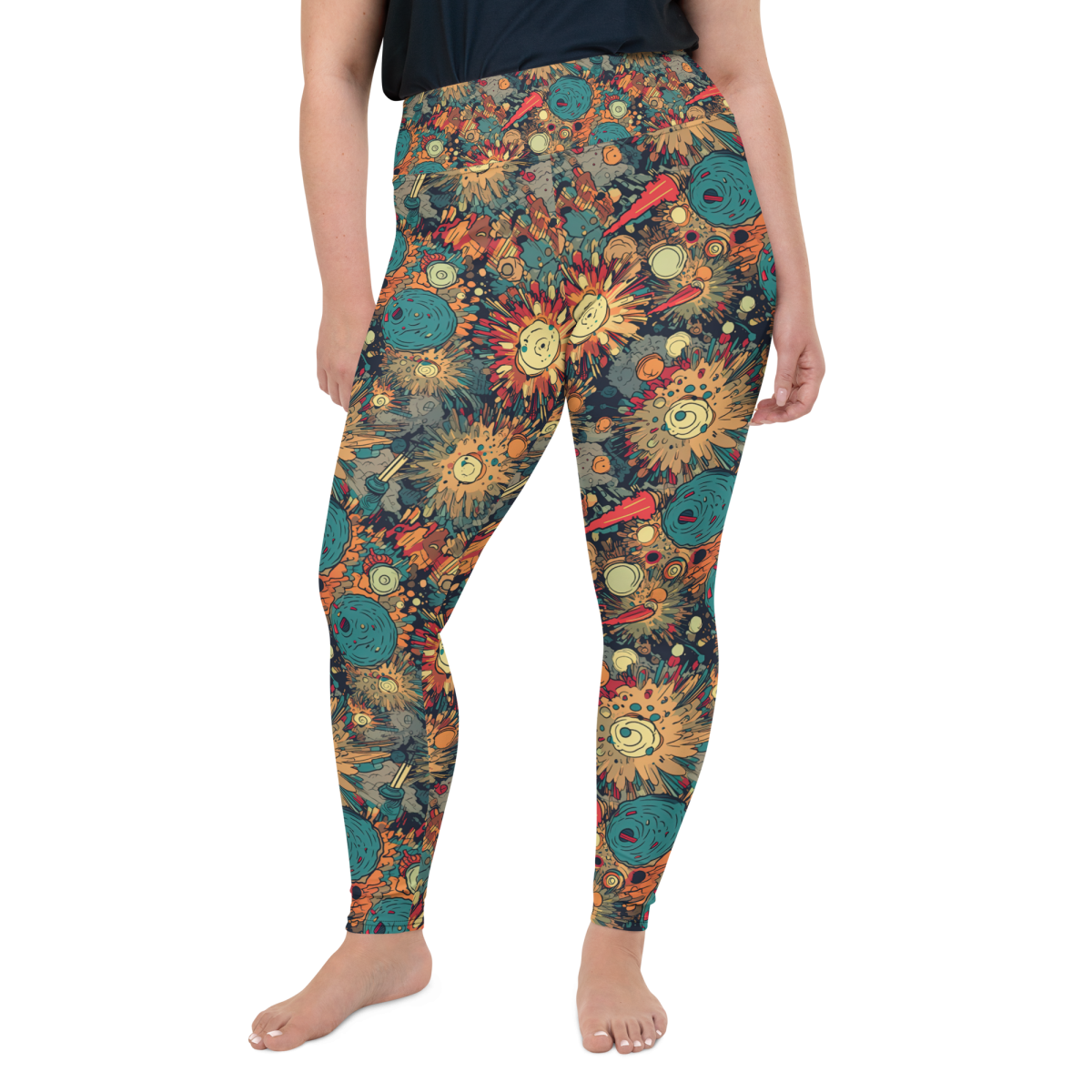 Flaming Fission - Blue/Yellow - Plus Size Leggings - Image 3