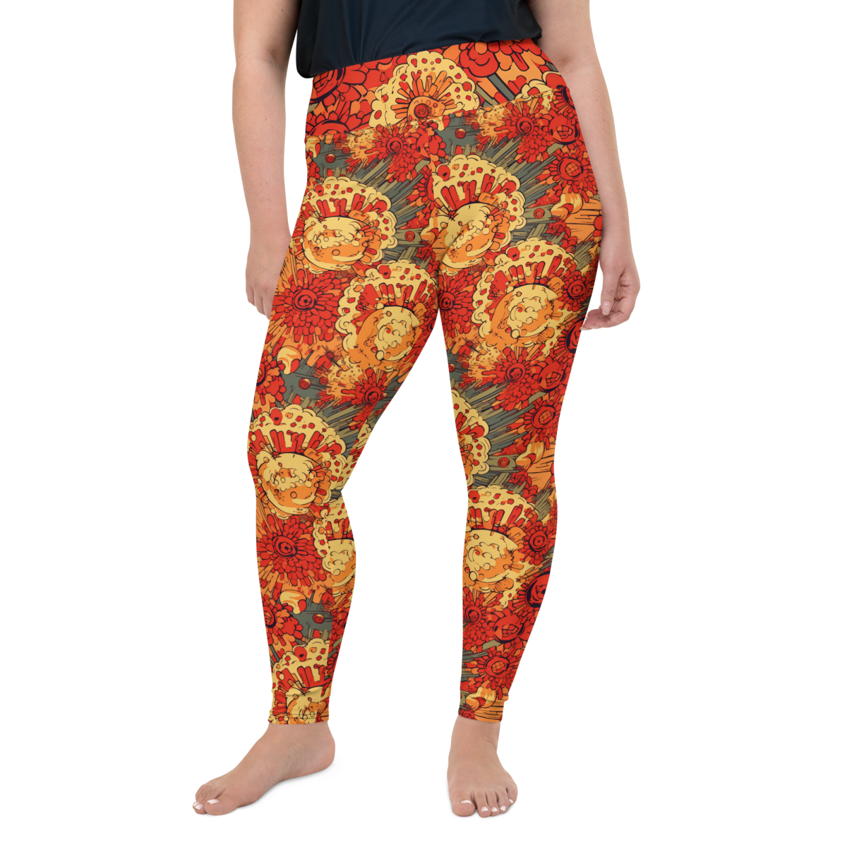 Fusion - Orange - Dark Blue Plus Size Leggings - Image 3