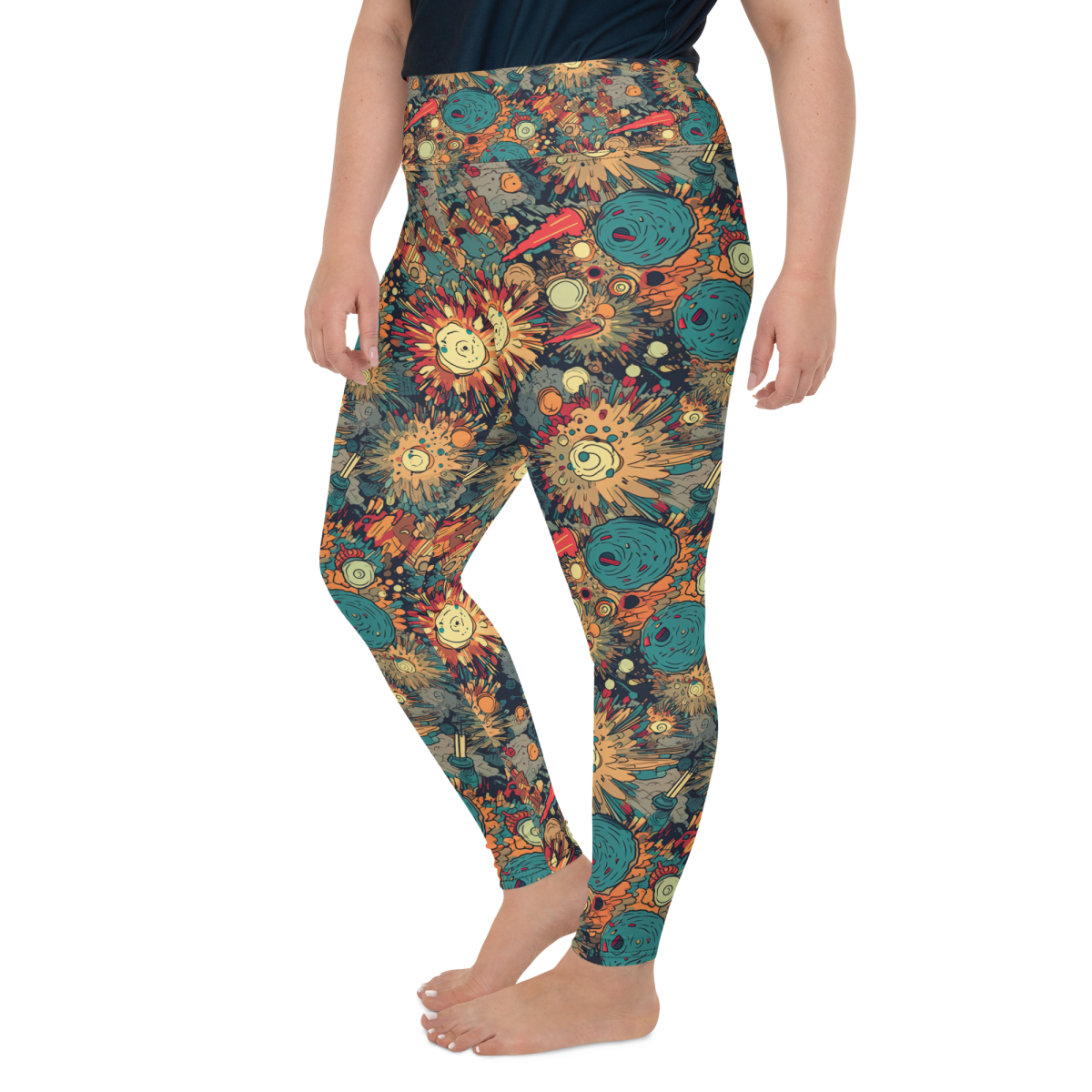 Flaming Fission - Blue/Yellow - Plus Size Leggings - Image 20