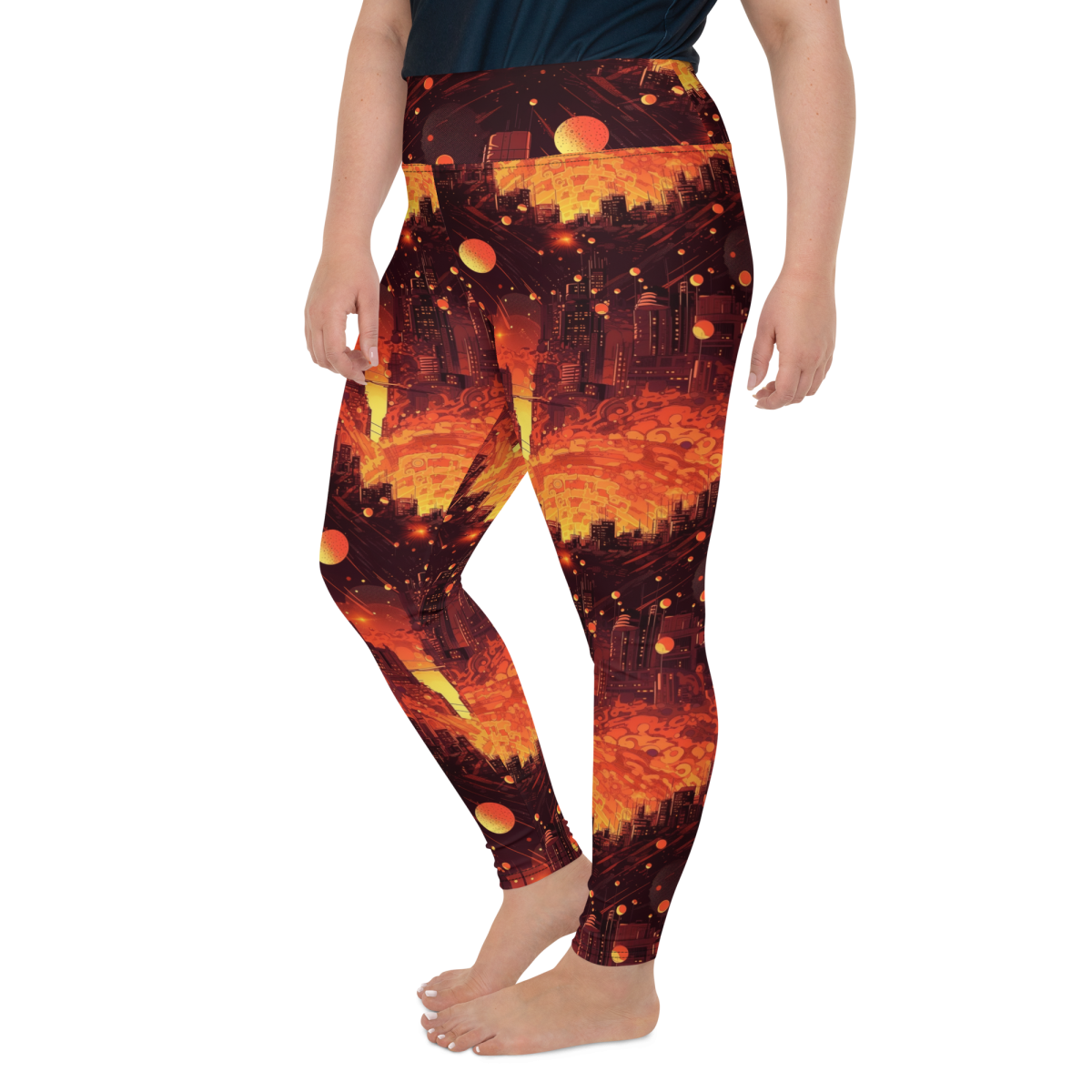 Spiral Flame - Orange/Black - Plus Size Leggings - Image 20