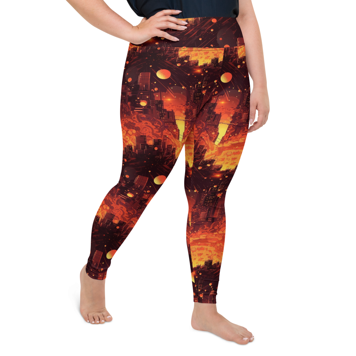 Spiral Flame - Orange/Black - Plus Size Leggings - Image 14