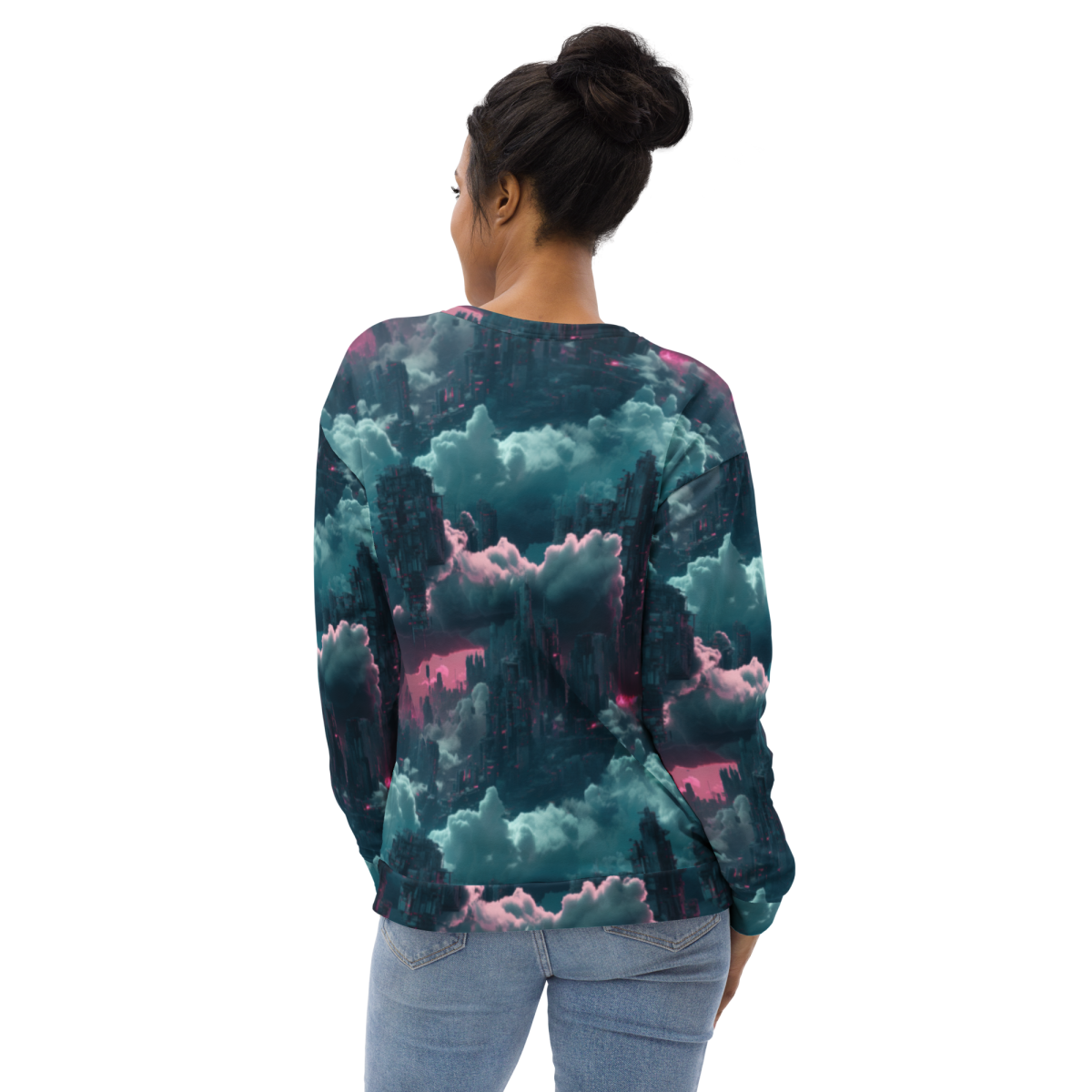 Cloudy Skyscraper - Blue/Magenta - Unisex Sweatshirt - Image 11