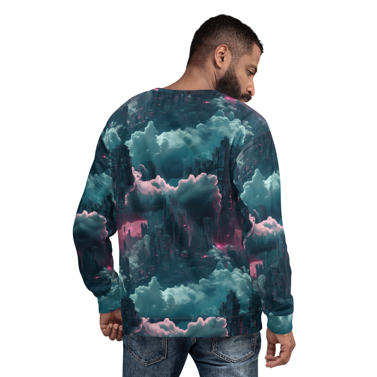 Cloudy Skyscraper - Blue/Magenta - Unisex Sweatshirt - Image 12