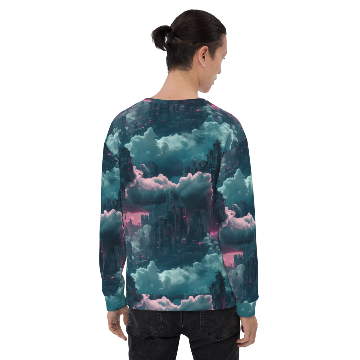 Cloudy Skyscraper - Blue/Magenta - Unisex Sweatshirt - Image 13