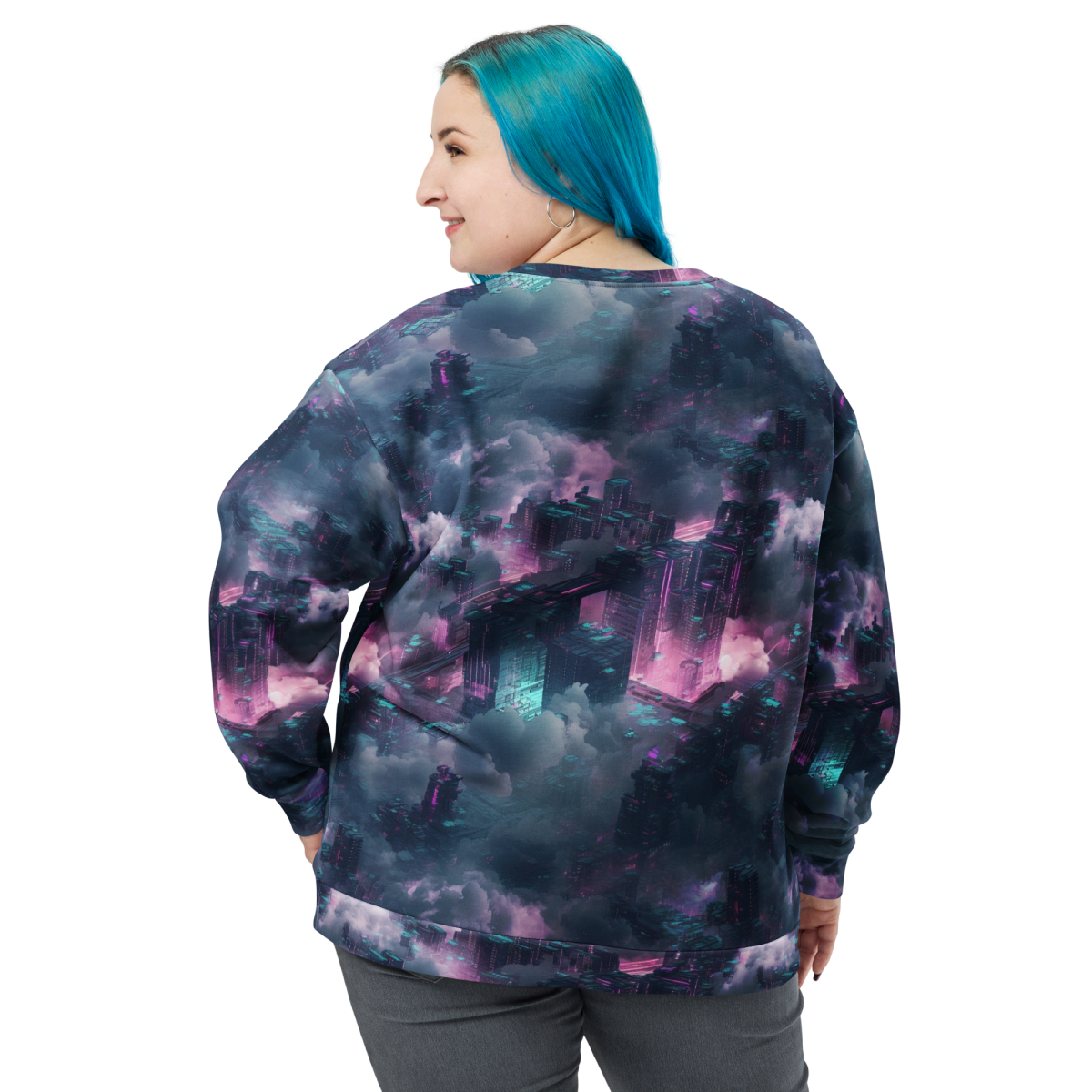 Cloudy City - Blue/Magenta - Unisex Sweatshirt - Image 10