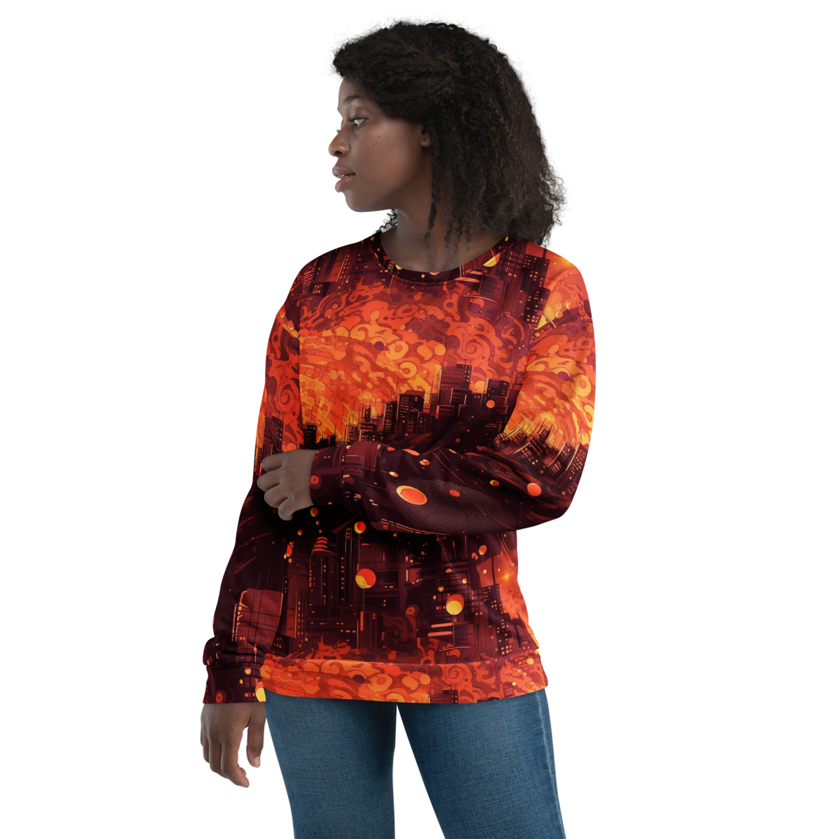 Spiral Flame - Orange/Black - Unisex Sweatshirt - Image 3