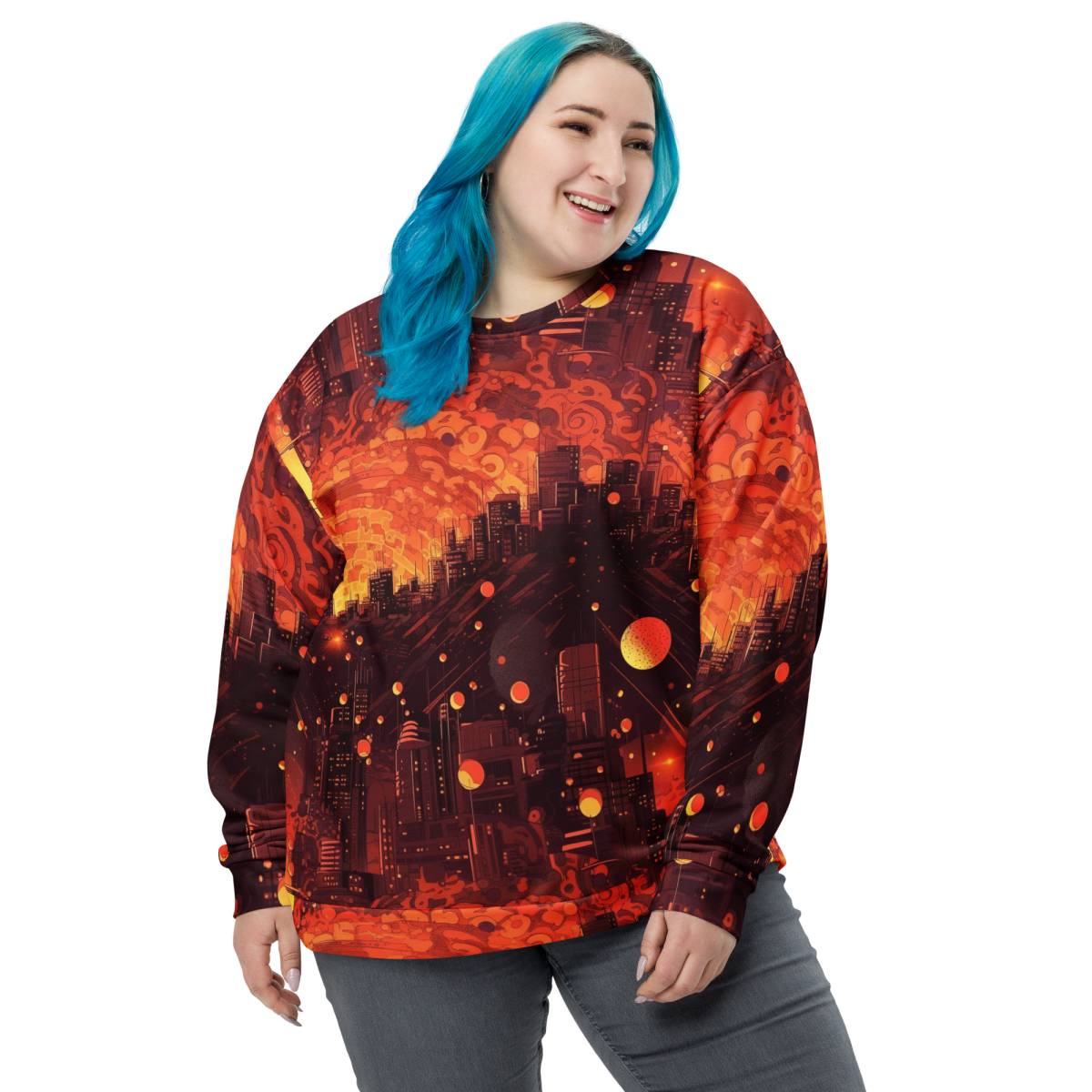 Spiral Flame - Orange/Black - Unisex Sweatshirt - Image 4