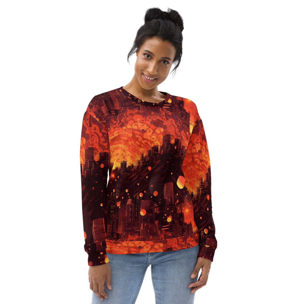 Spiral Flame - Orange/Black - Unisex Sweatshirt - Image 5