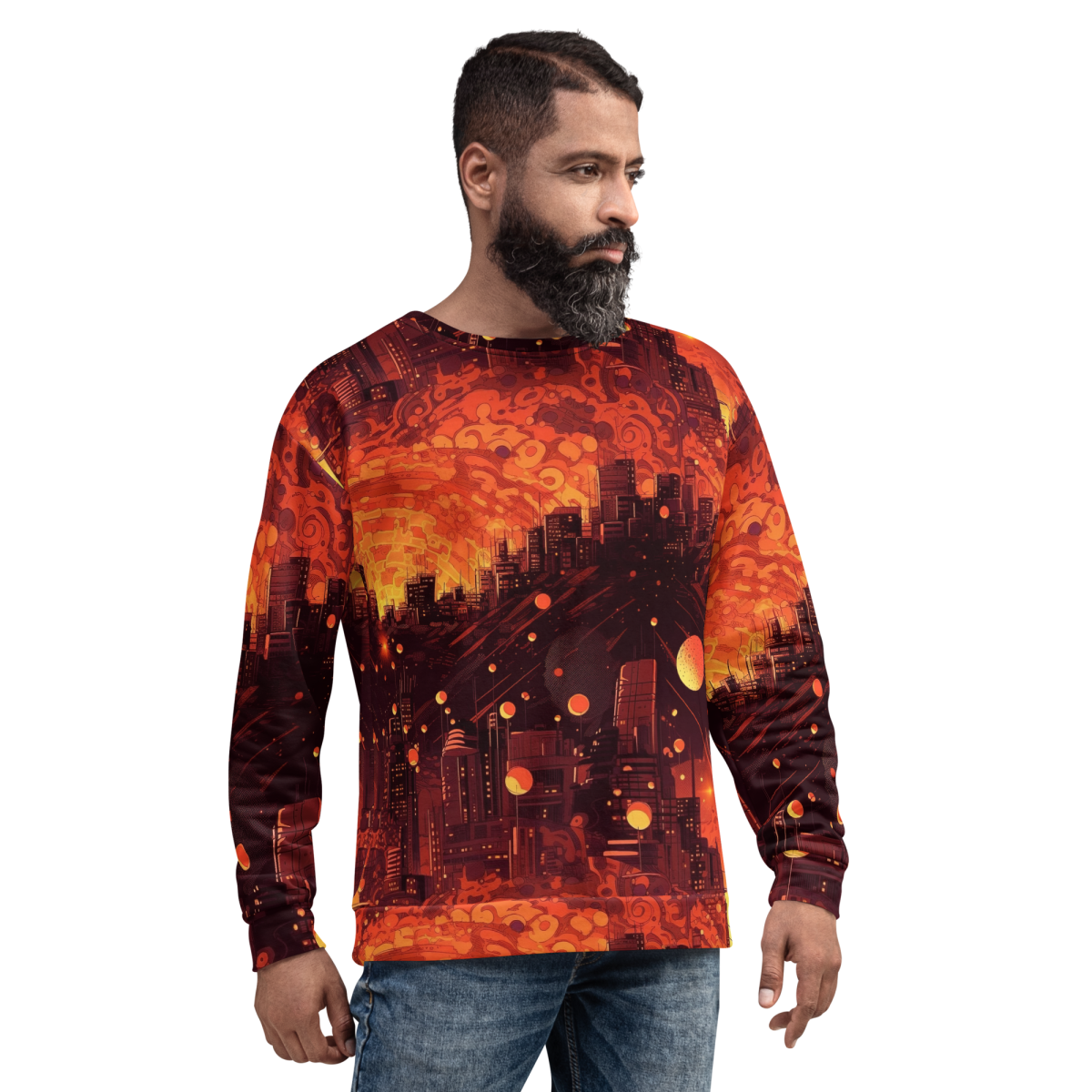 Spiral Flame - Orange/Black - Unisex Sweatshirt - Image 6