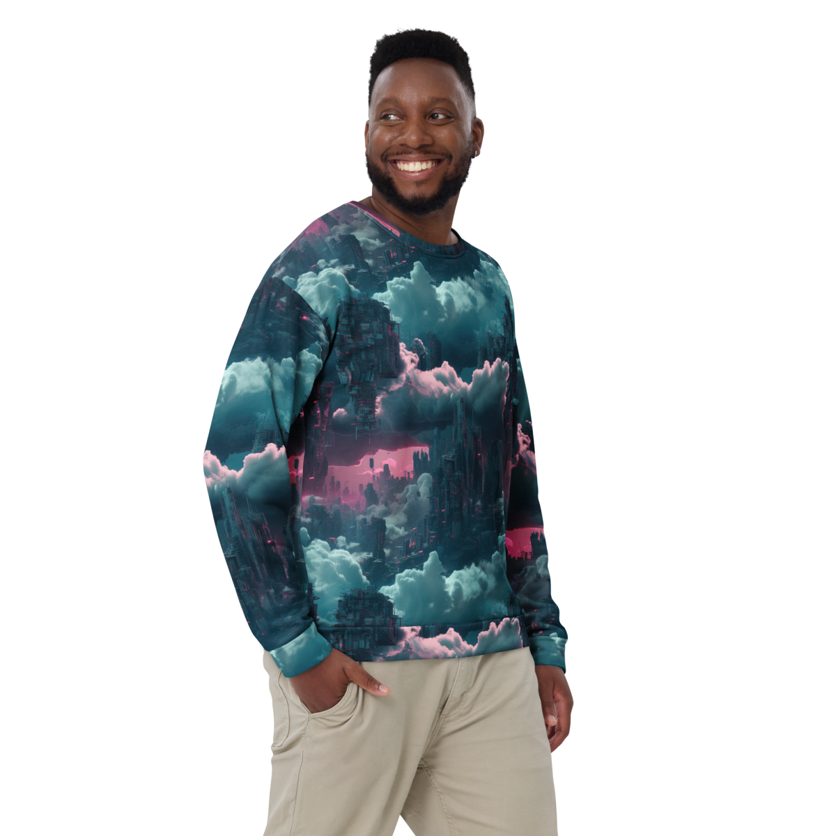 Cloudy Skyscraper - Blue/Magenta - Unisex Sweatshirt - Image 2