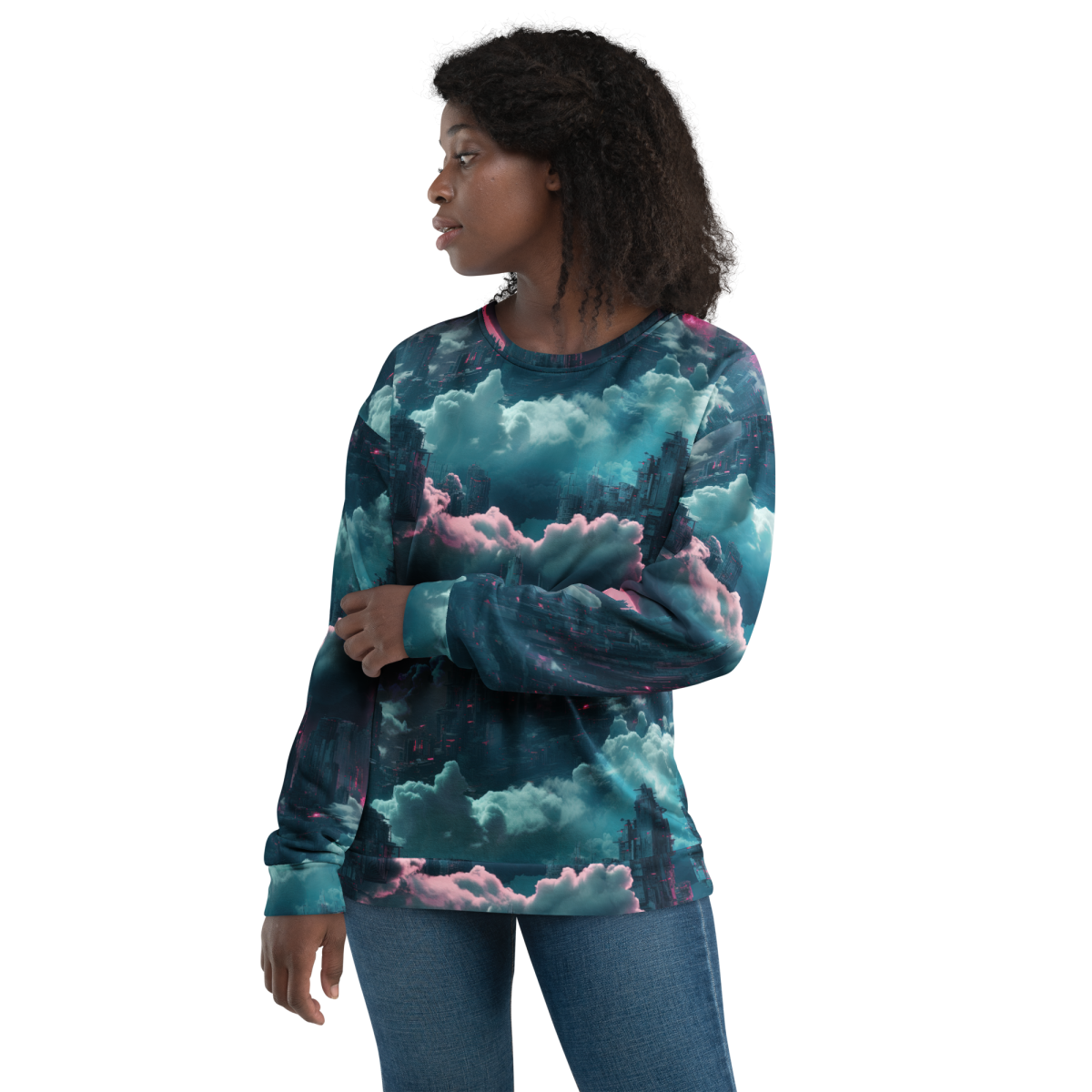 Cloudy Skyscraper - Blue/Magenta - Unisex Sweatshirt - Image 3