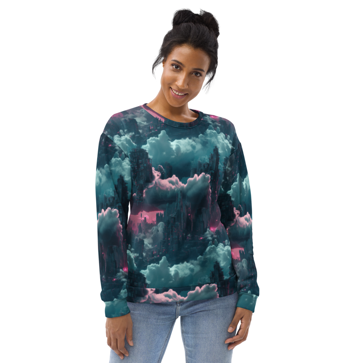 Cloudy Skyscraper - Blue/Magenta - Unisex Sweatshirt - Image 5