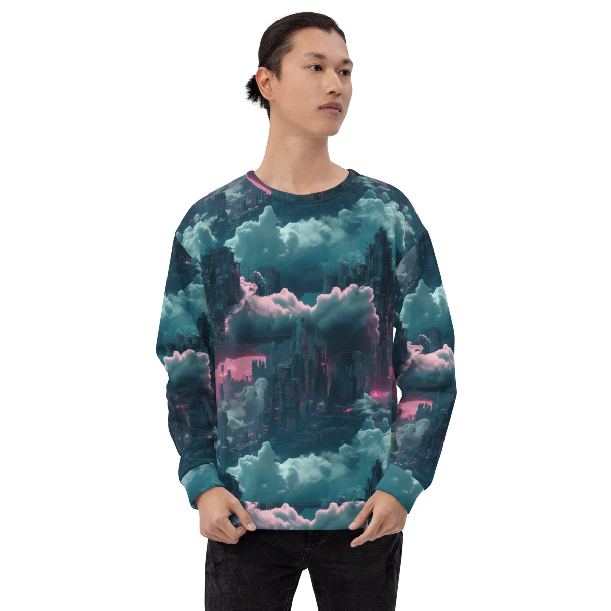 Cloudy Skyscraper - Blue/Magenta - Unisex Sweatshirt - Image 7