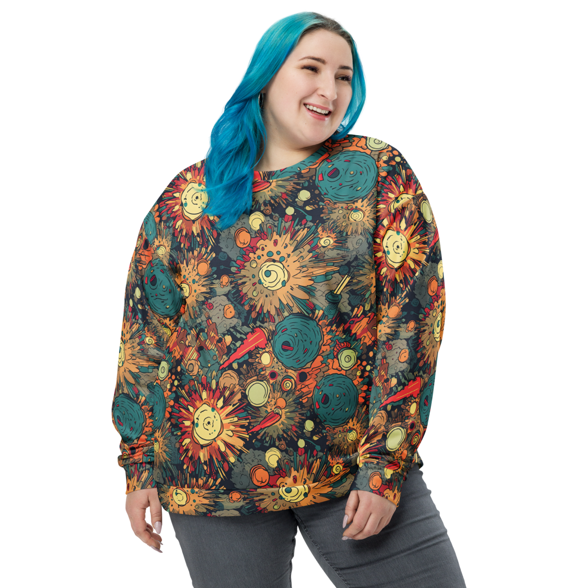Flaming Fission - Blue/Yellow - Unisex Sweatshirt - Image 4