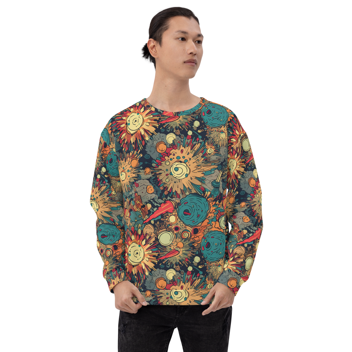 Flaming Fission - Blue/Yellow - Unisex Sweatshirt - Image 7