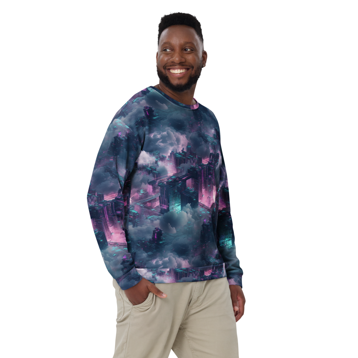 Cloudy City - Blue/Magenta - Unisex Sweatshirt - Image 2