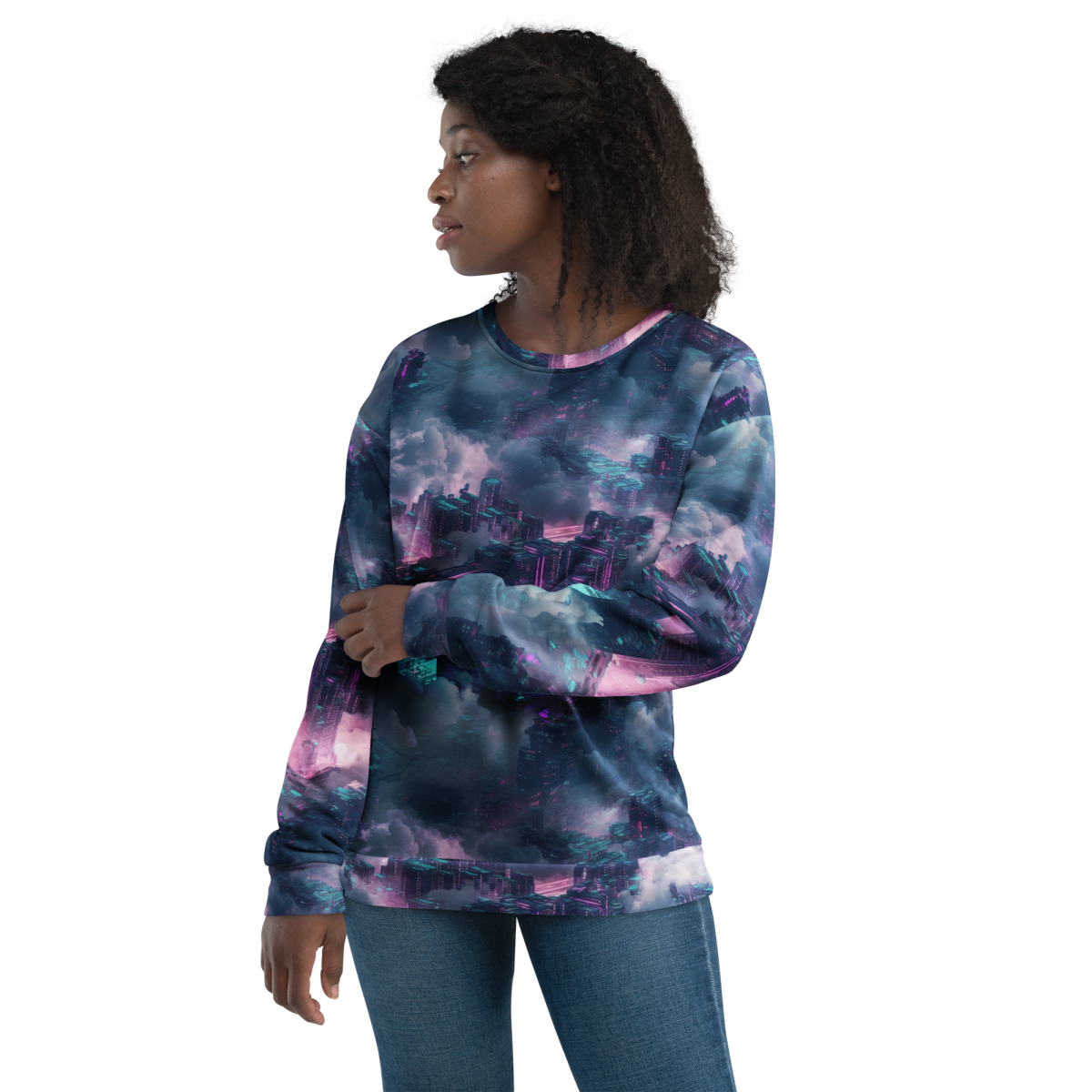 Cloudy City - Blue/Magenta - Unisex Sweatshirt - Image 3