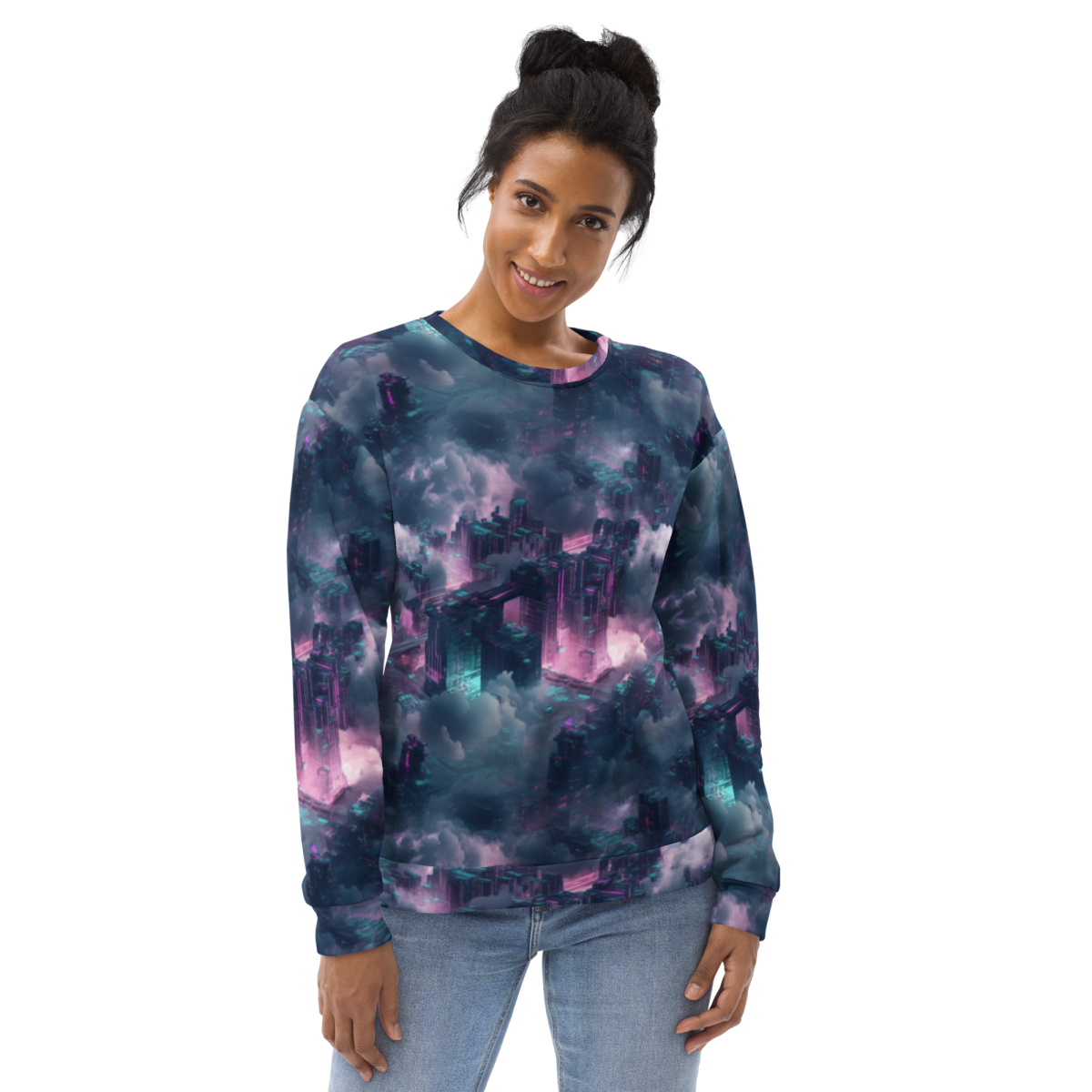 Cloudy City - Blue/Magenta - Unisex Sweatshirt - Image 4