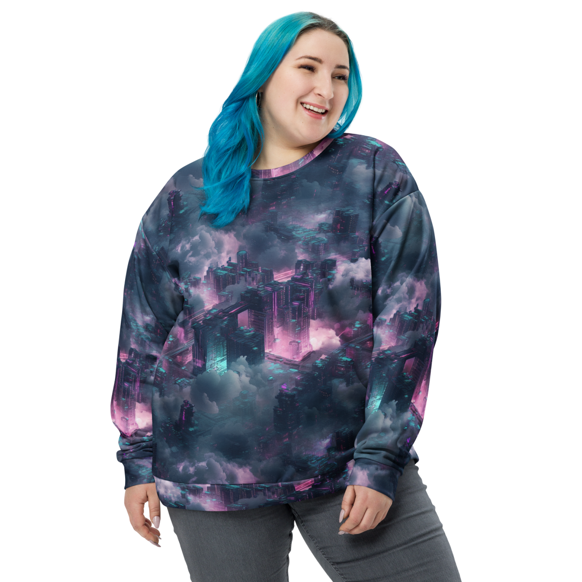 Cloudy City - Blue/Magenta - Unisex Sweatshirt - Image 5
