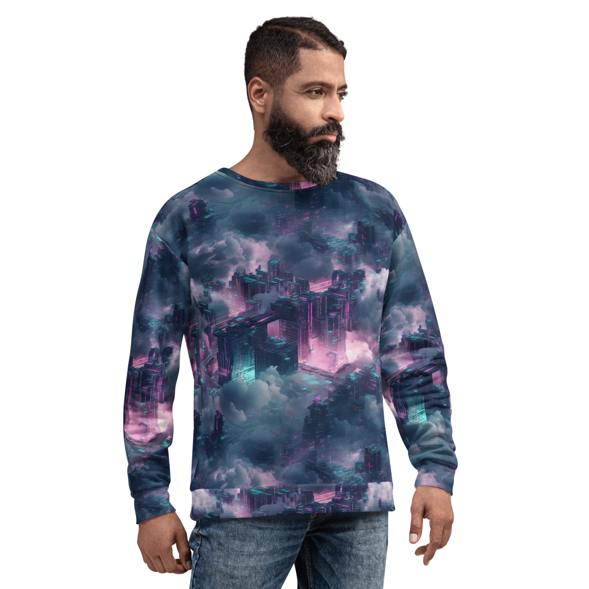 Cloudy City - Blue/Magenta - Unisex Sweatshirt - Image 6