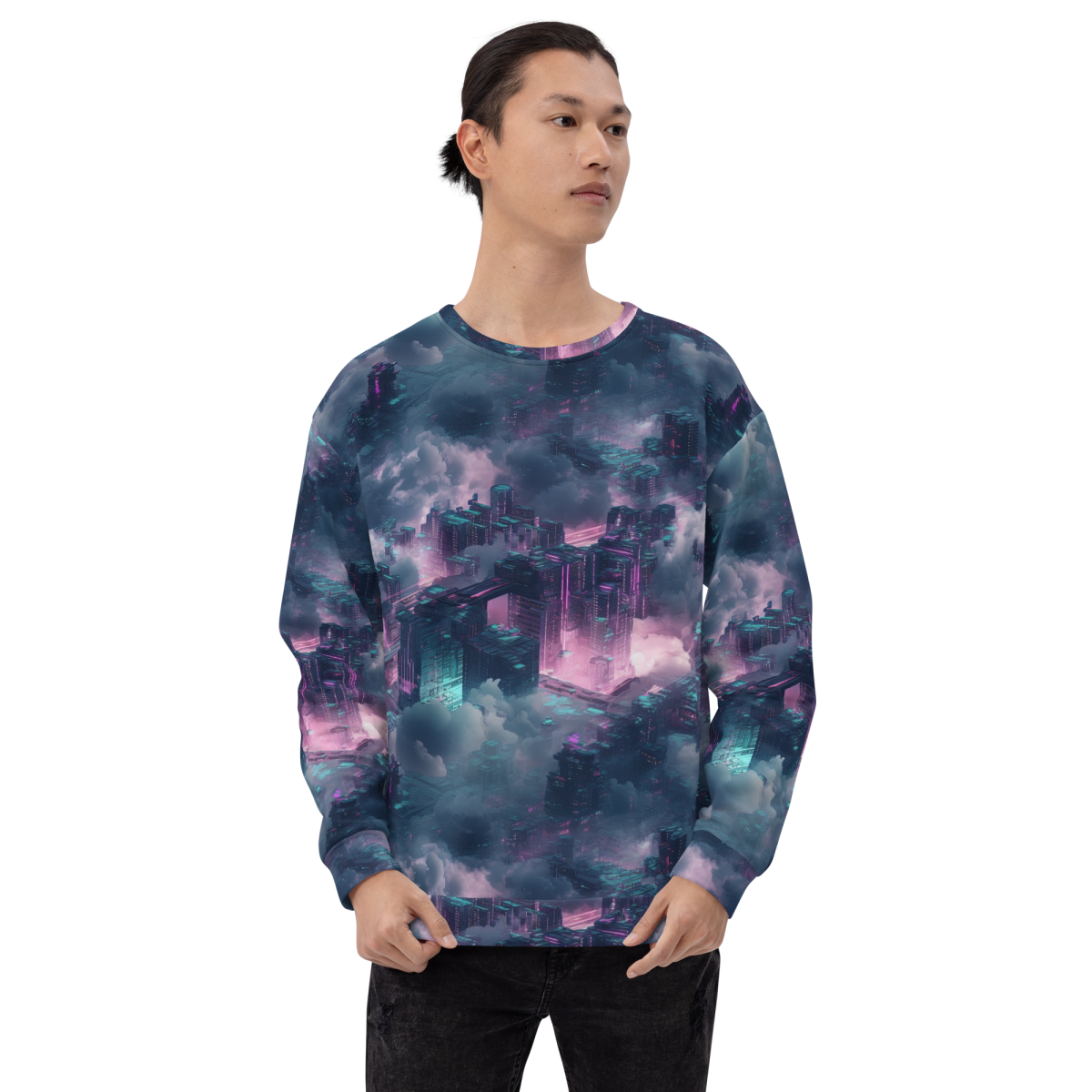 Cloudy City - Blue/Magenta - Unisex Sweatshirt - Image 7