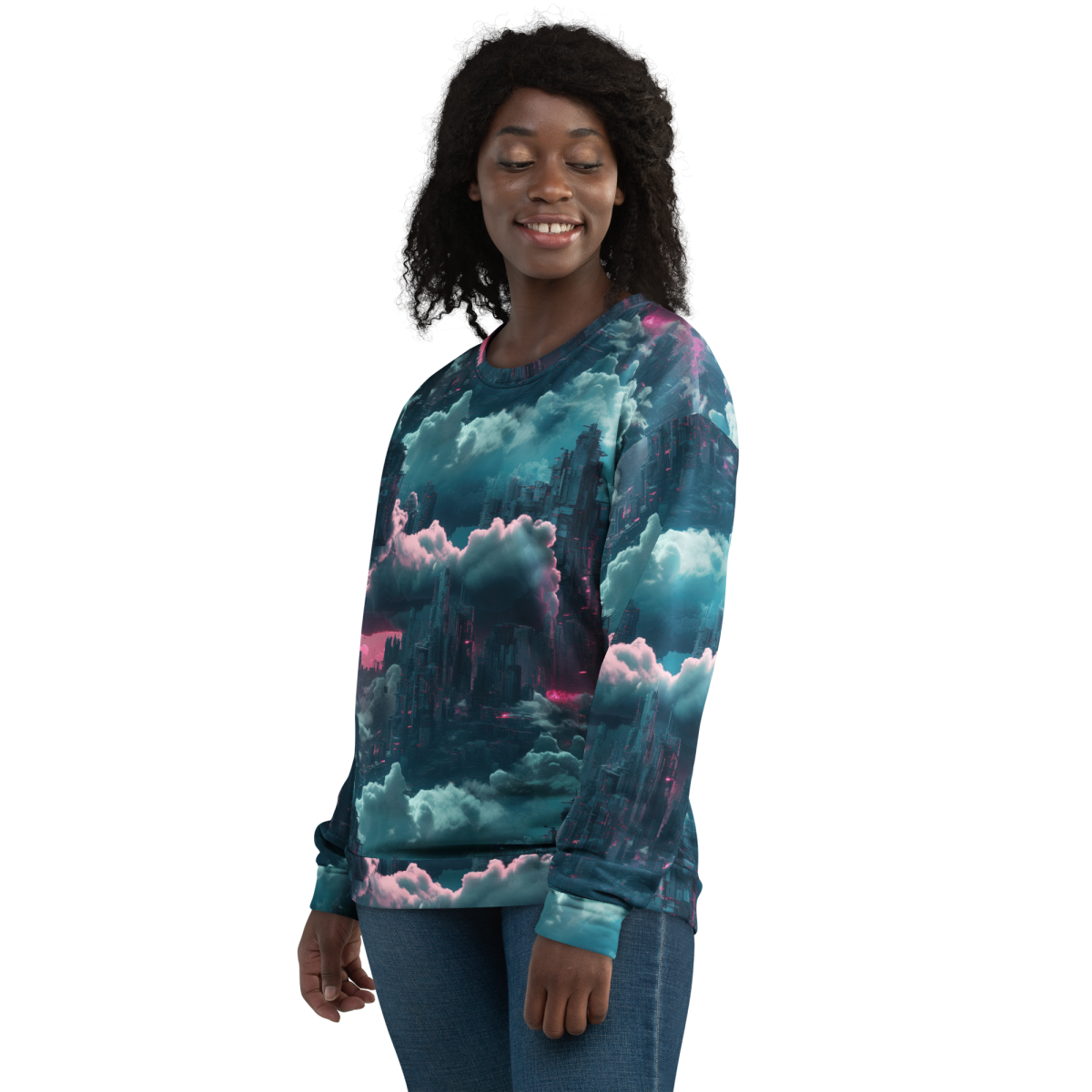 Cloudy Skyscraper - Blue/Magenta - Unisex Sweatshirt - Image 19