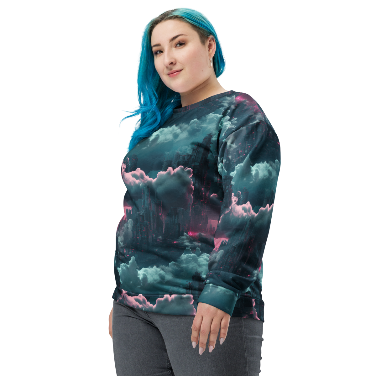 Cloudy Skyscraper - Blue/Magenta - Unisex Sweatshirt - Image 20