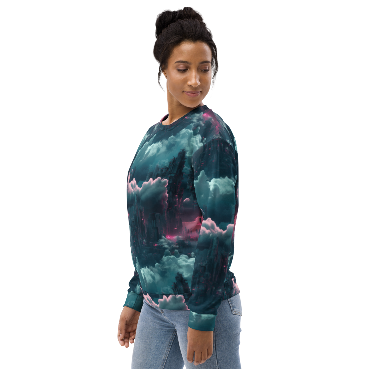 Cloudy Skyscraper - Blue/Magenta - Unisex Sweatshirt - Image 21