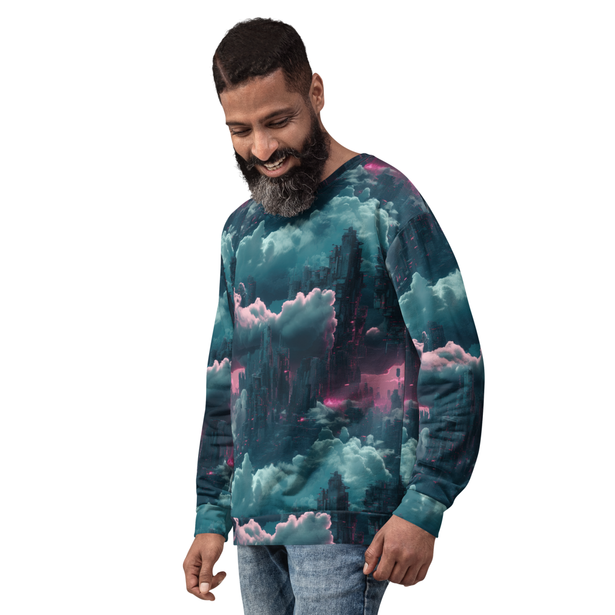 Cloudy Skyscraper - Blue/Magenta - Unisex Sweatshirt - Image 22