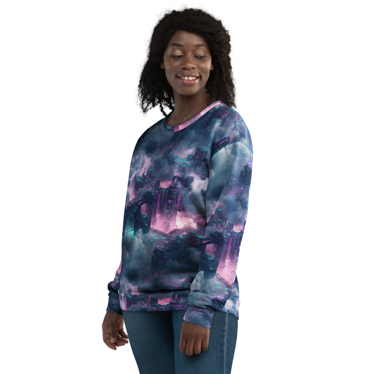 Cloudy City - Blue/Magenta - Unisex Sweatshirt - Image 19