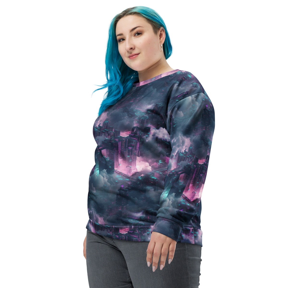 Cloudy City - Blue/Magenta - Unisex Sweatshirt - Image 20