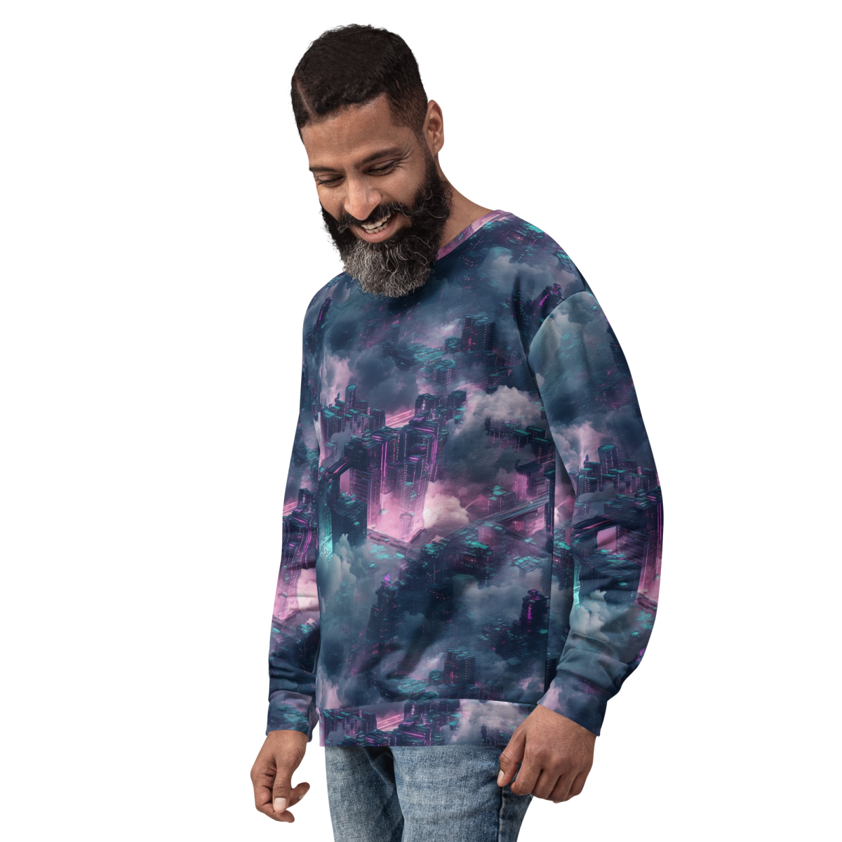 Cloudy City - Blue/Magenta - Unisex Sweatshirt - Image 22