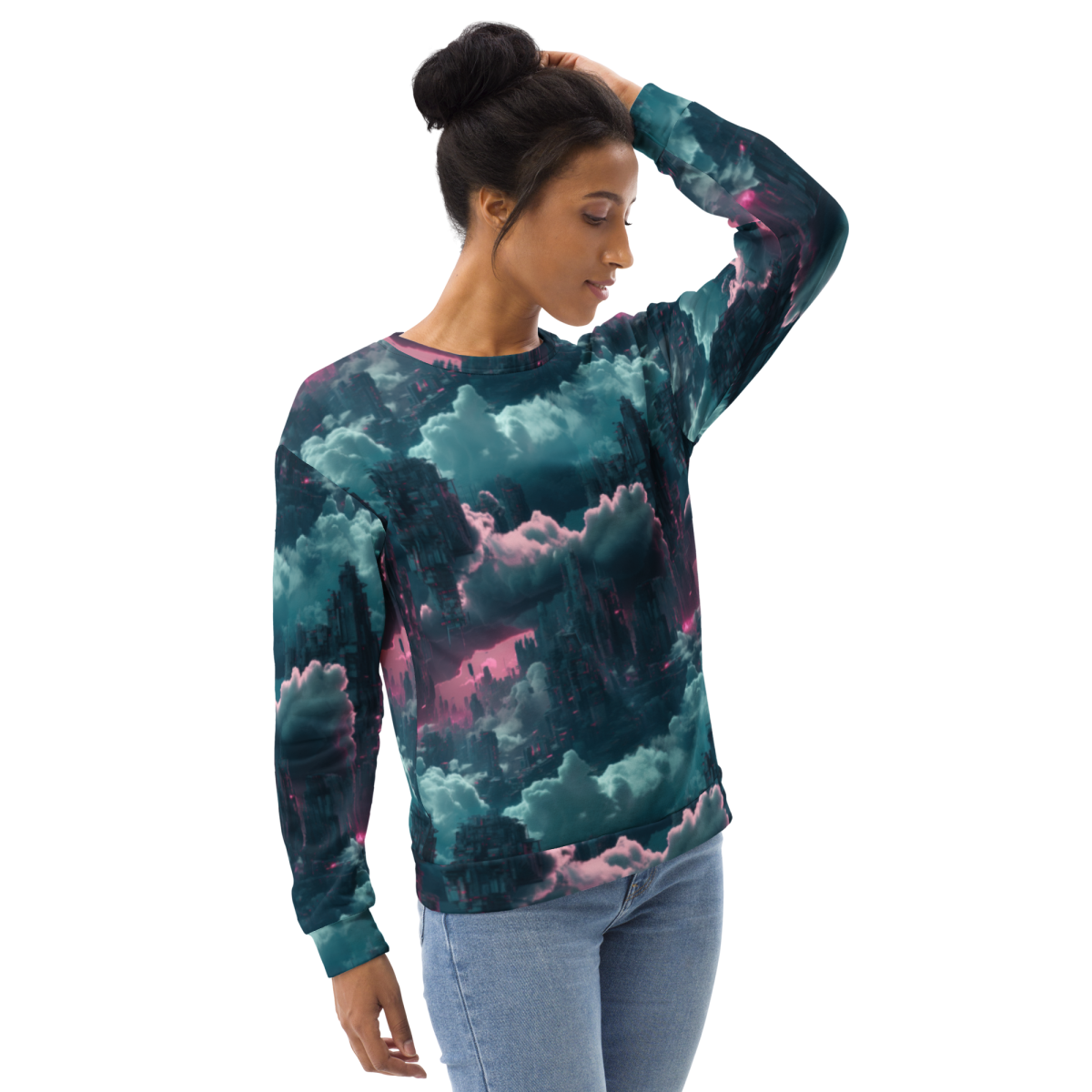 Cloudy Skyscraper - Blue/Magenta - Unisex Sweatshirt - Image 15