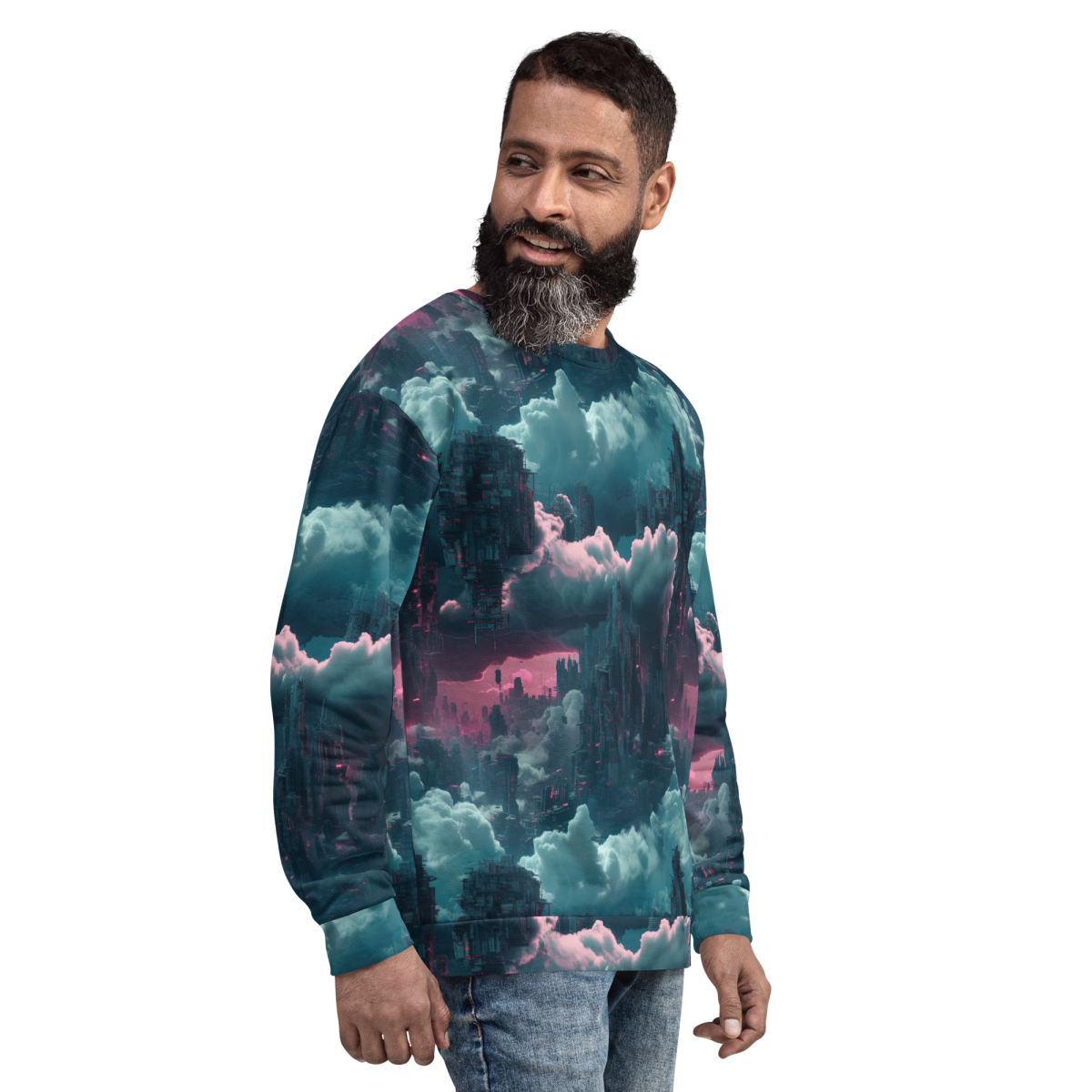 Cloudy Skyscraper - Blue/Magenta - Unisex Sweatshirt - Image 16