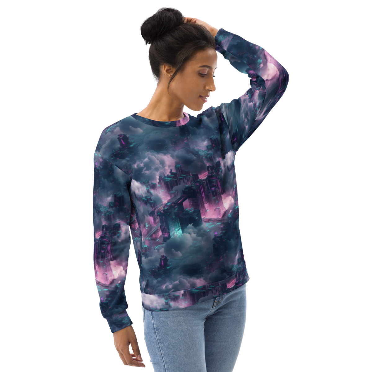 Cloudy City - Blue/Magenta - Unisex Sweatshirt - Image 15